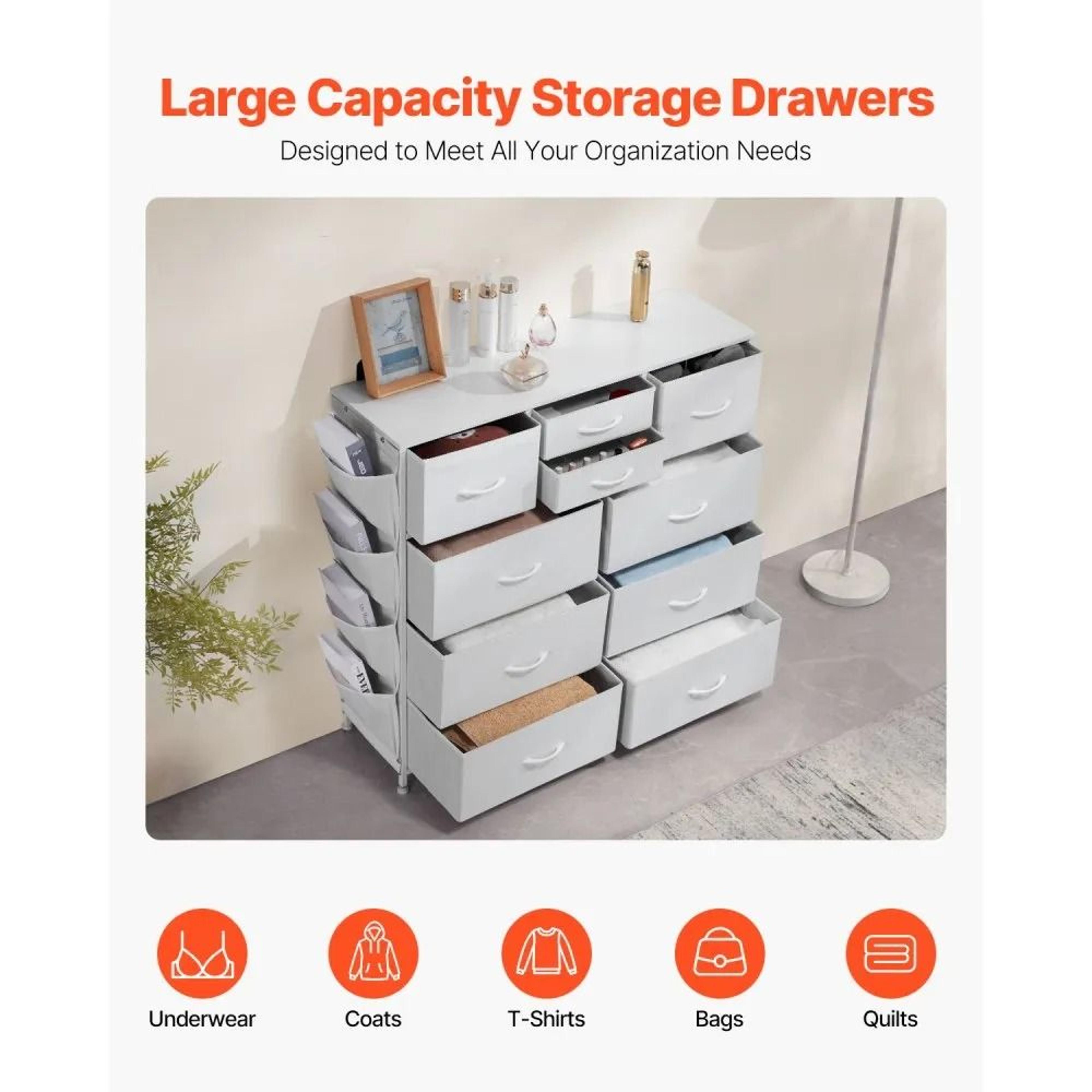 10 Drawer Fabric Dresser With Steel Frame And Storage Bins For Bedroom And Closet 5