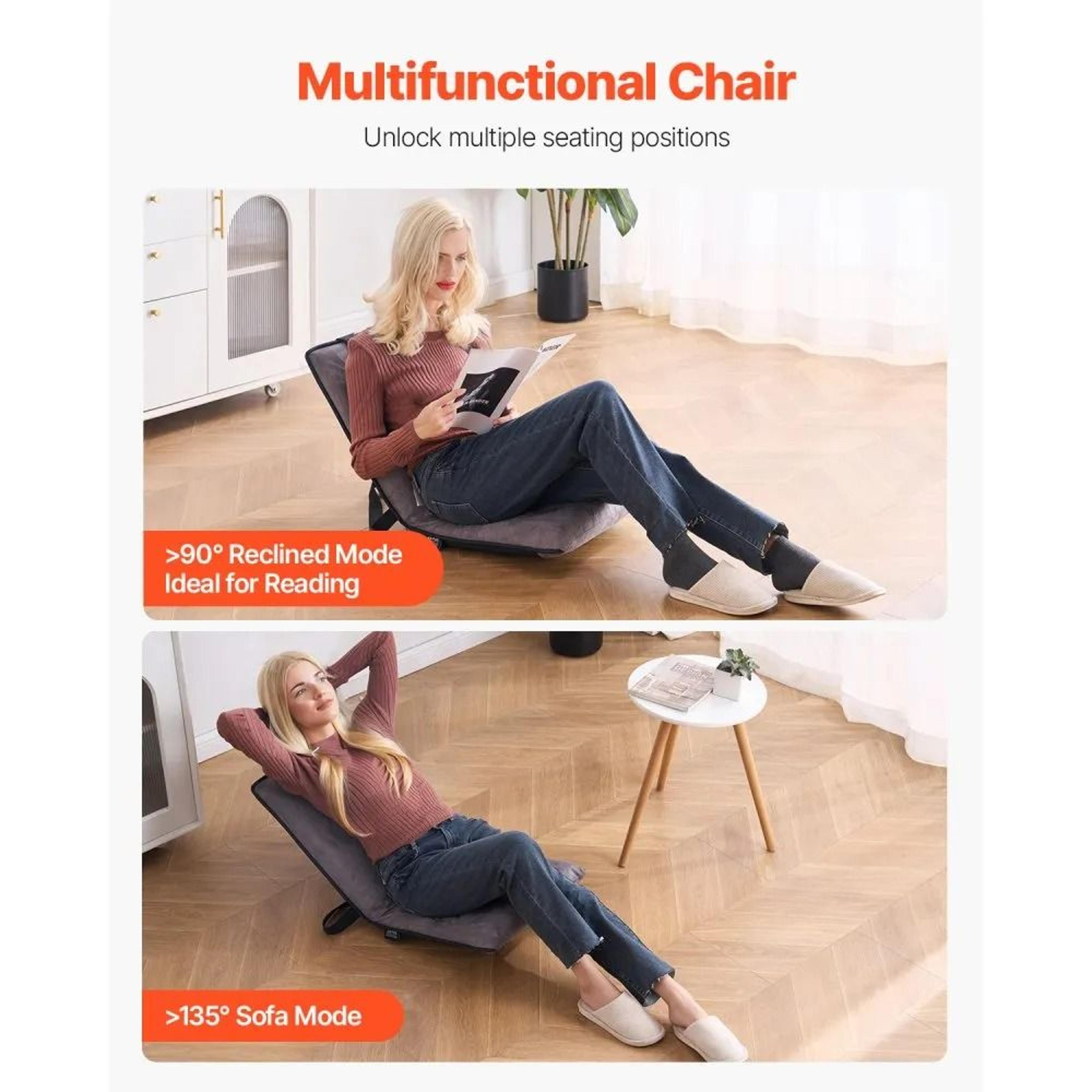 6Position Adjustable Floor Chair With Back Support And Foldable Design 5