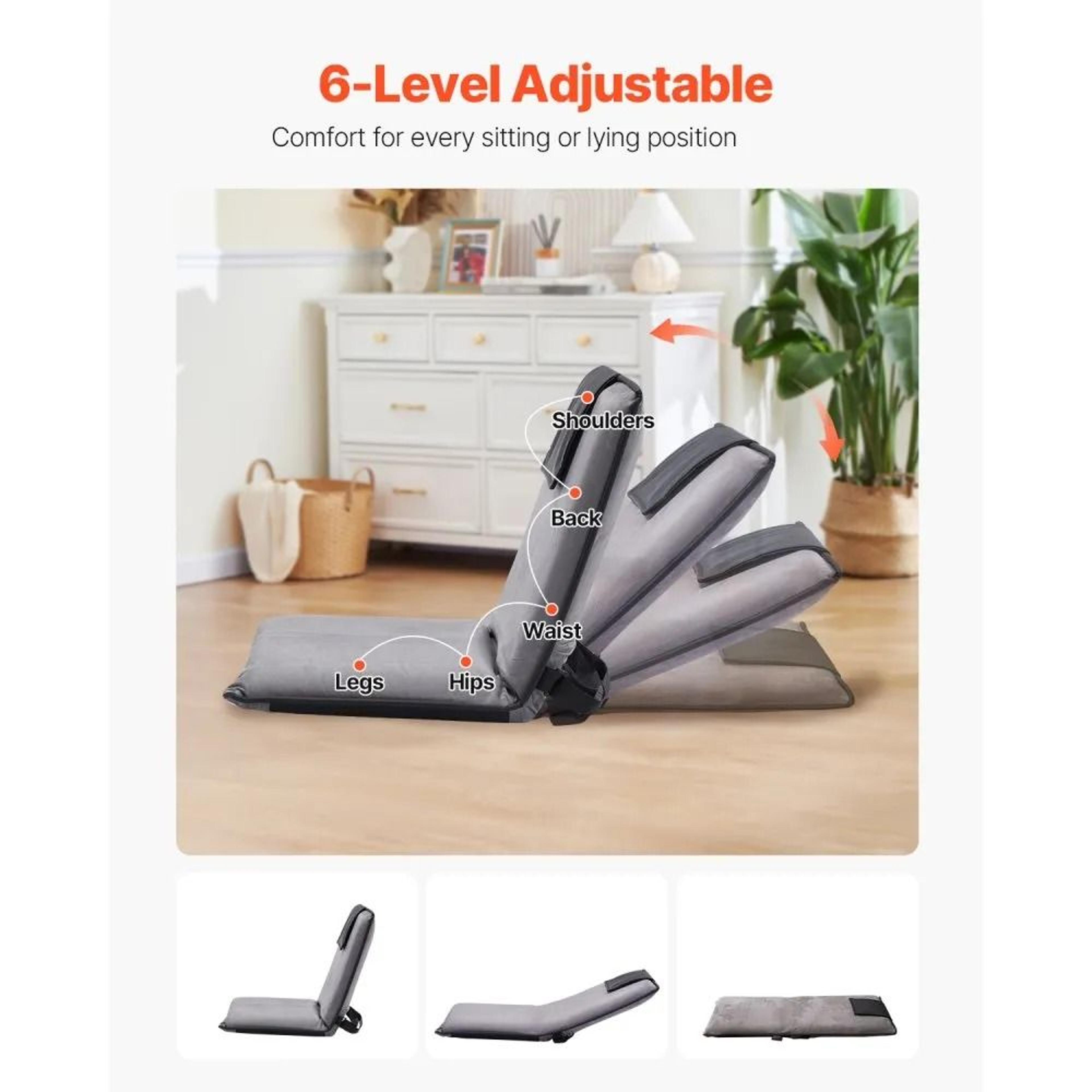 6Position Adjustable Floor Chair With Back Support And Foldable Design 4