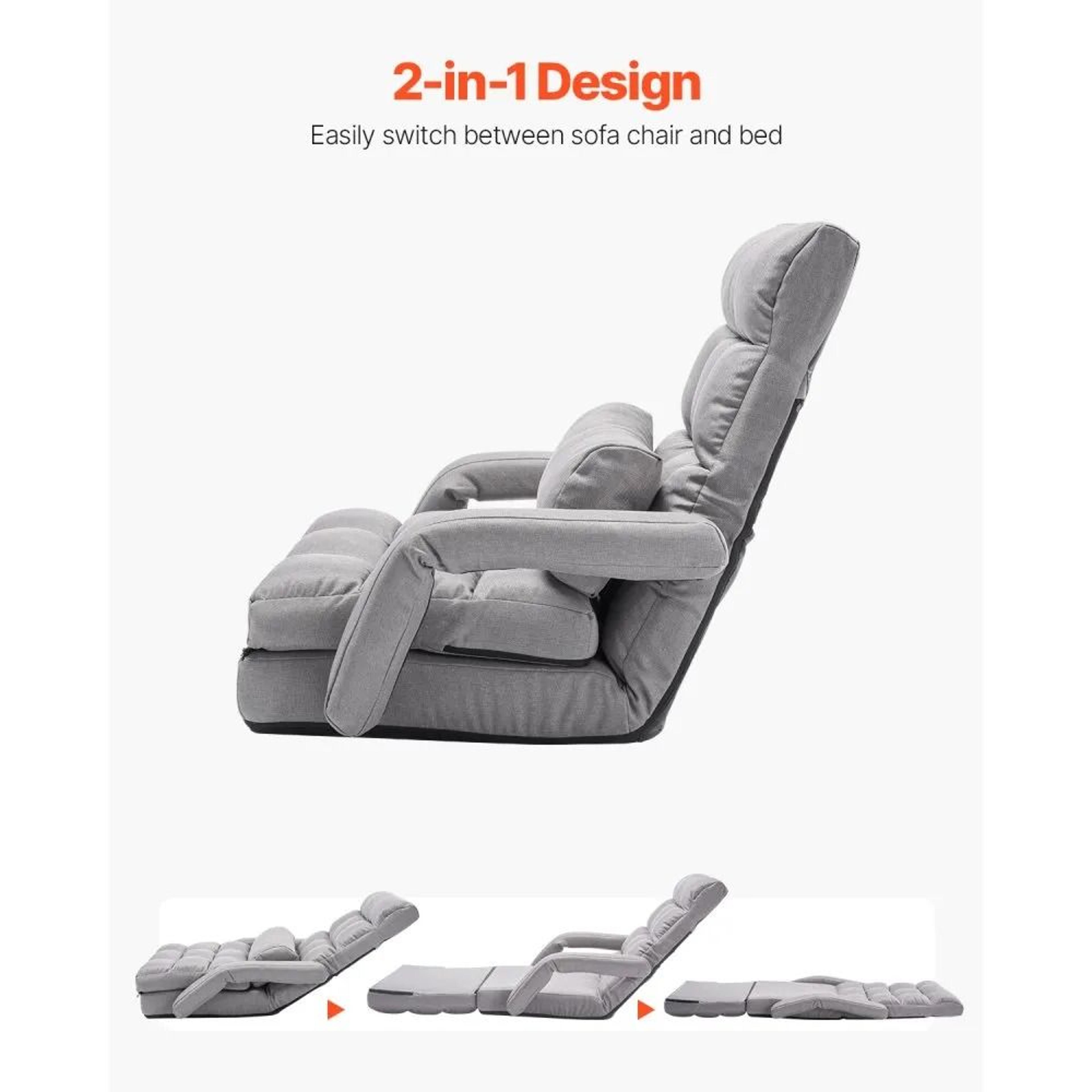 Adjustable Floor Gaming Chair With 5 Reclining Positions And Foldable Sofa Bed Design 1