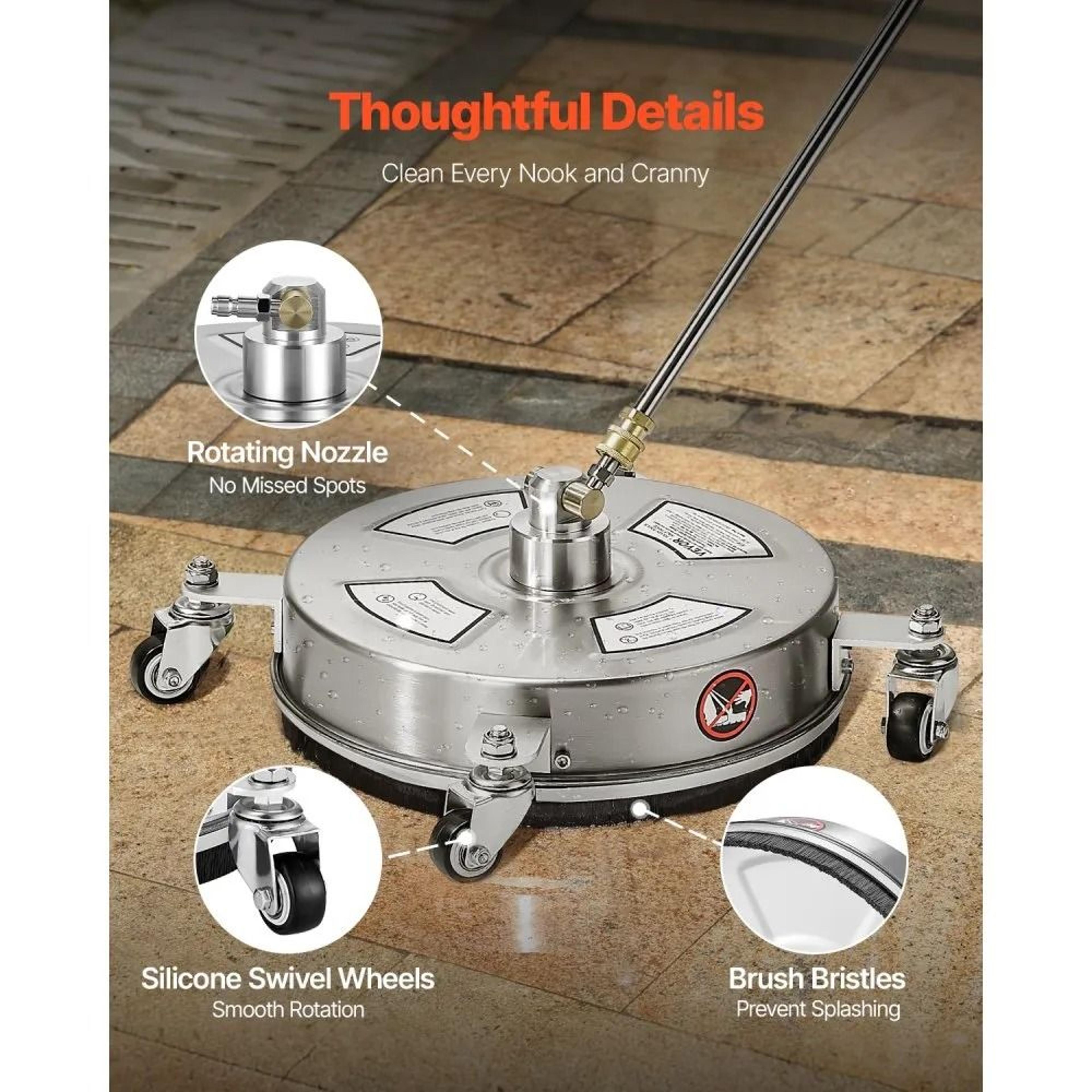 14Inch Stainless Steel Pressure Washer Surface Cleaner With 4 Wheels And 4000 PSI 1