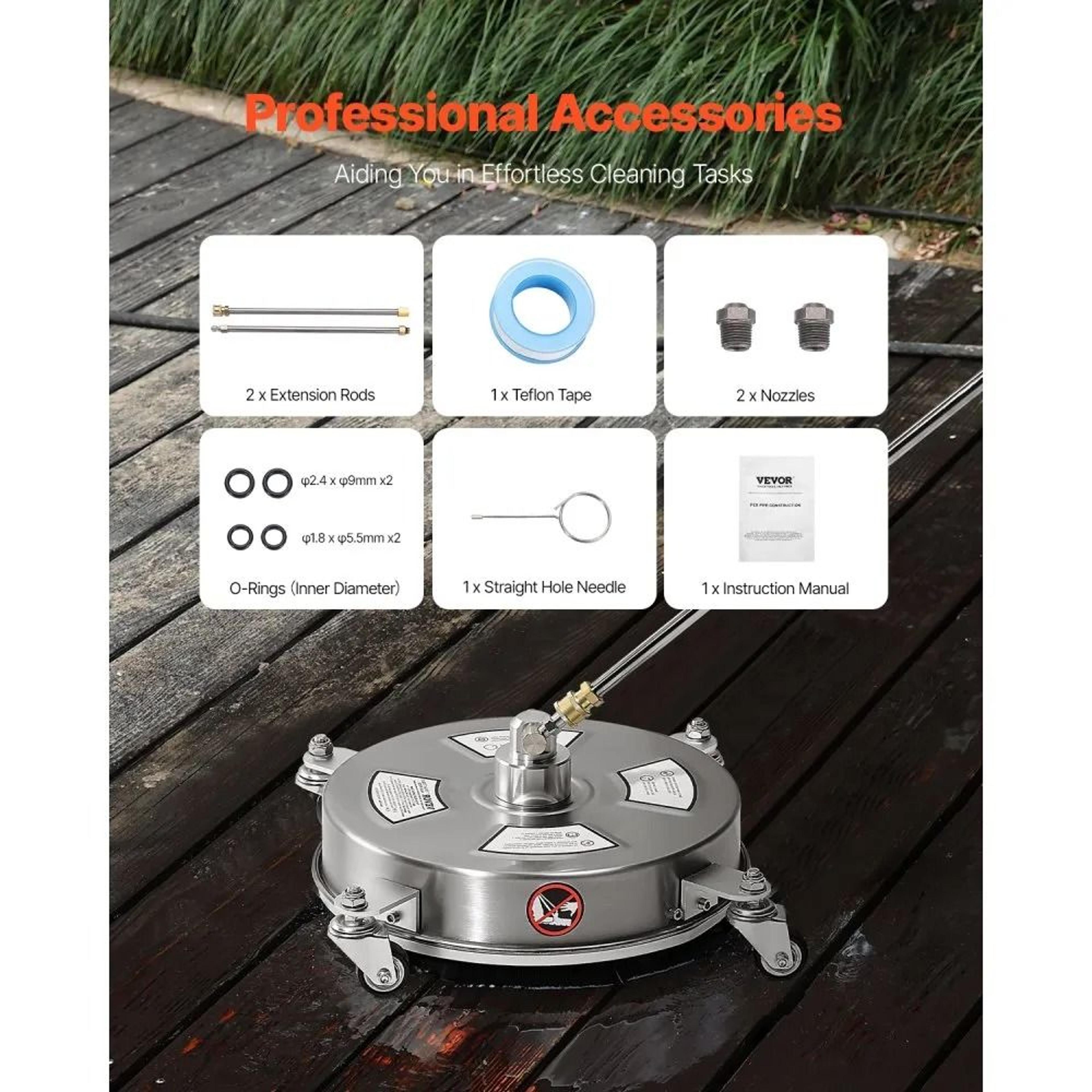 14Inch Stainless Steel Pressure Washer Surface Cleaner With 4 Wheels And 4000 PSI 5