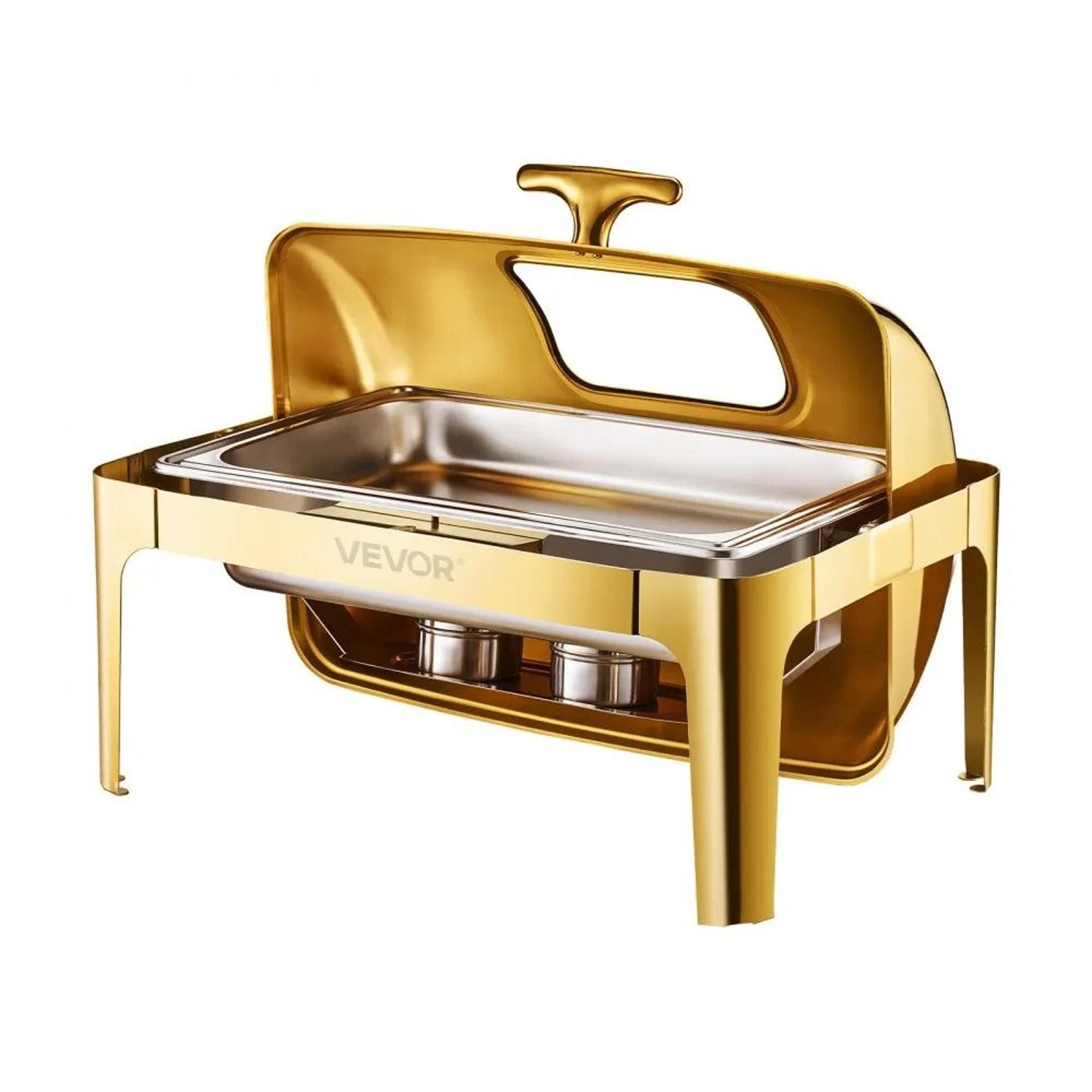 9 Qt Gold Stainless Steel Roll Top Chafing Dish Buffet Warmer Set 8
