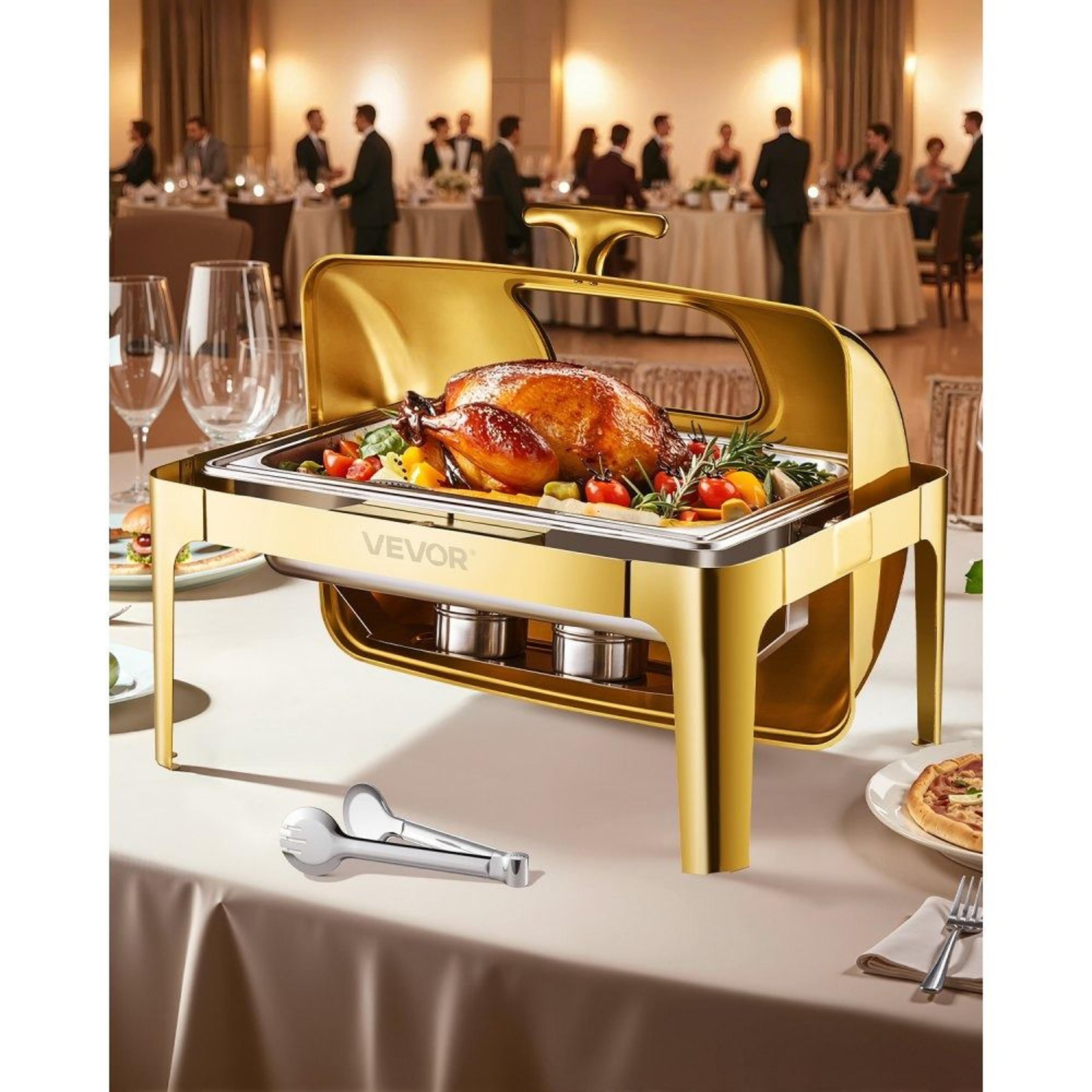 9 qt gold stainless steel roll top chafing dish buffet warmer set