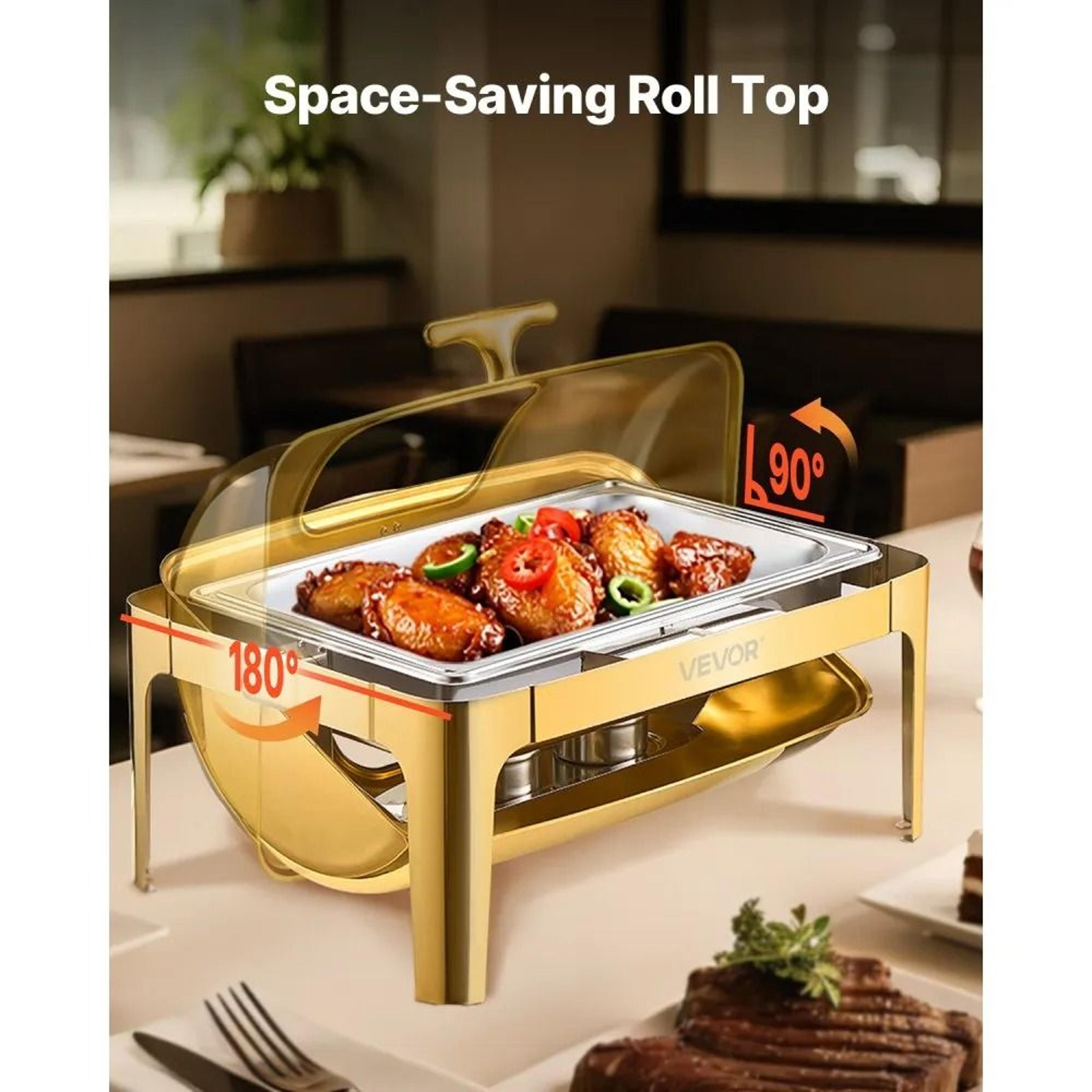 9 Qt Gold Stainless Steel Roll Top Chafing Dish Buffet Warmer Set 5