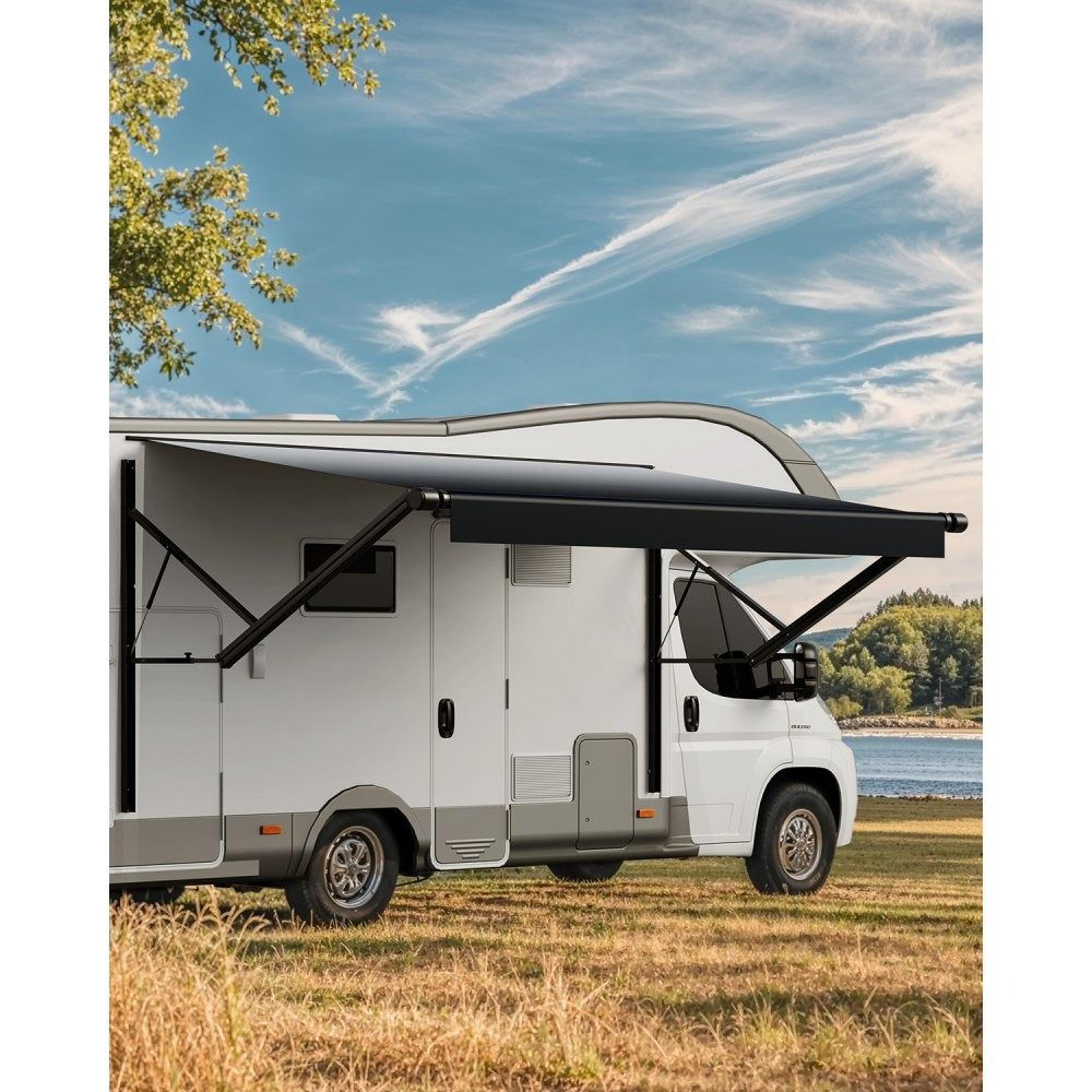 16 ft motorized rv awning with retractable aluminum alloy frame black fade