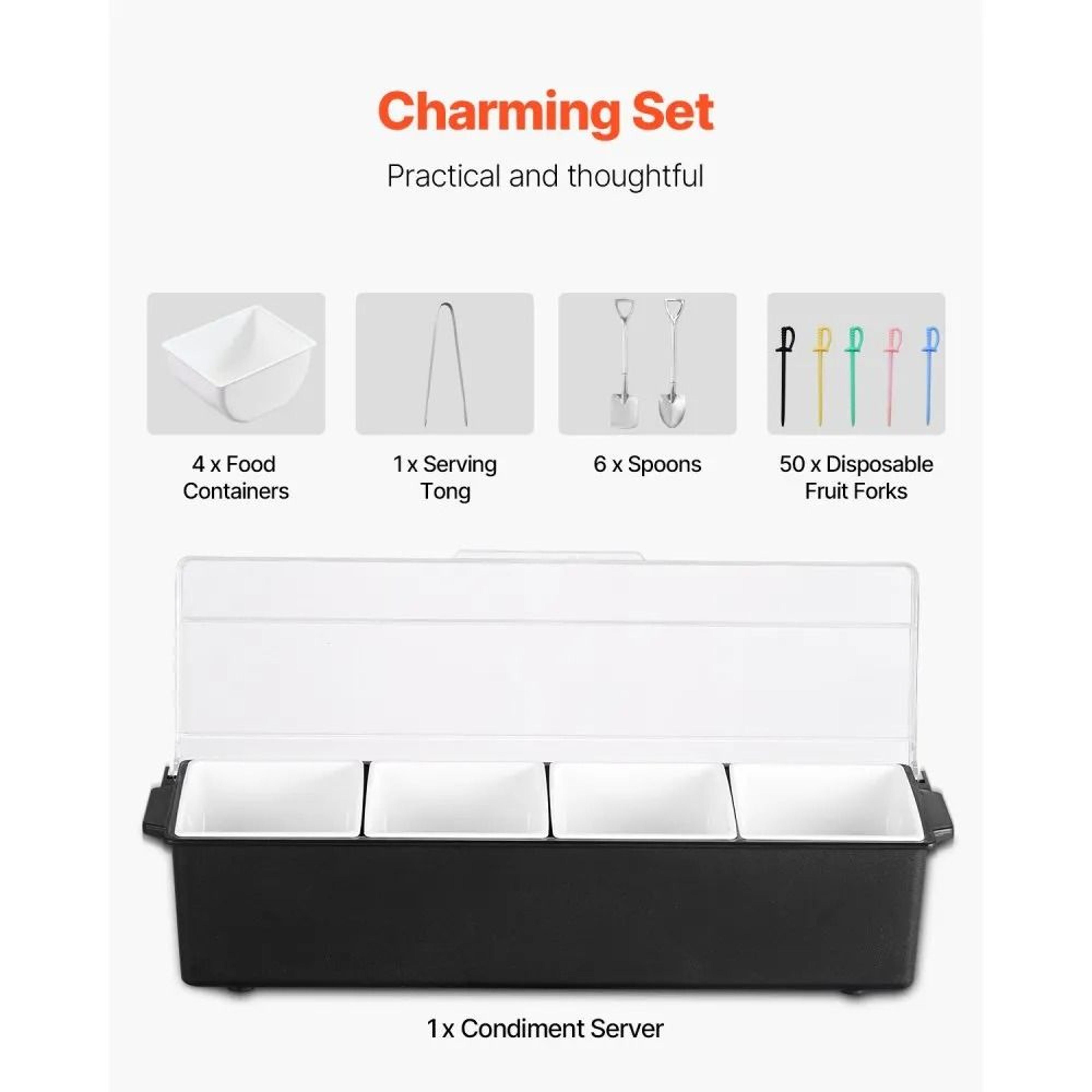 Chilled Condiment Server With 4 Removable Compartments And Ice Cooling Base 5
