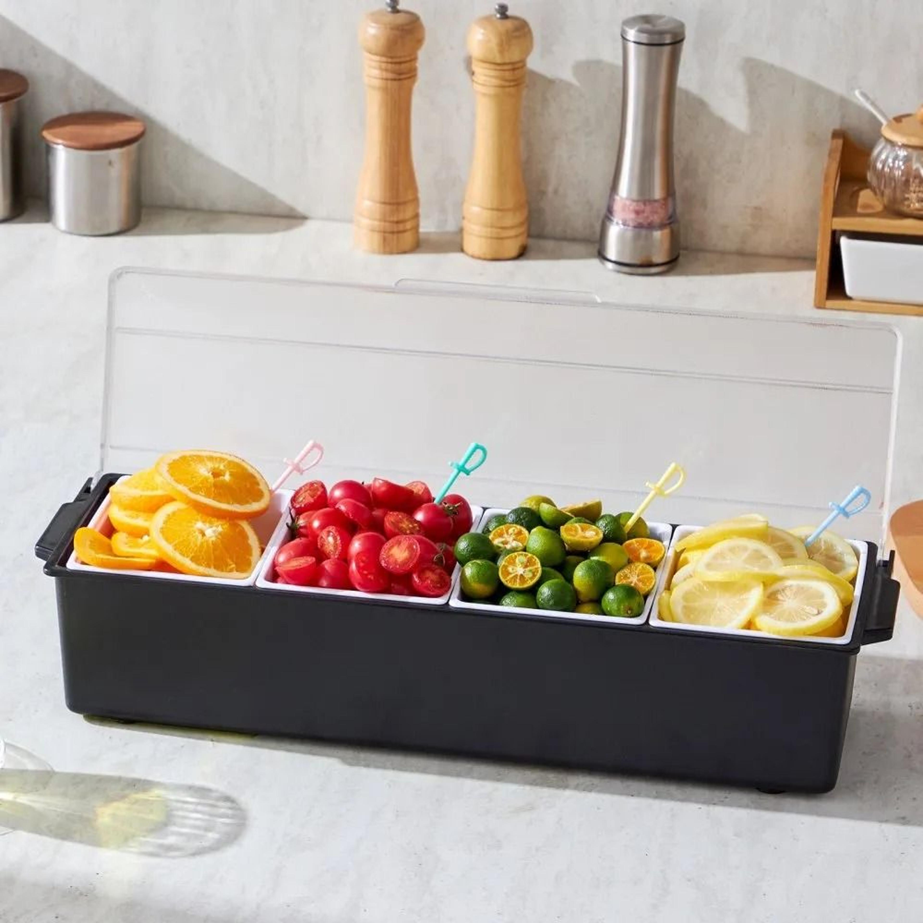 Chilled Condiment Server With 4 Removable Compartments And Ice Cooling Base 6