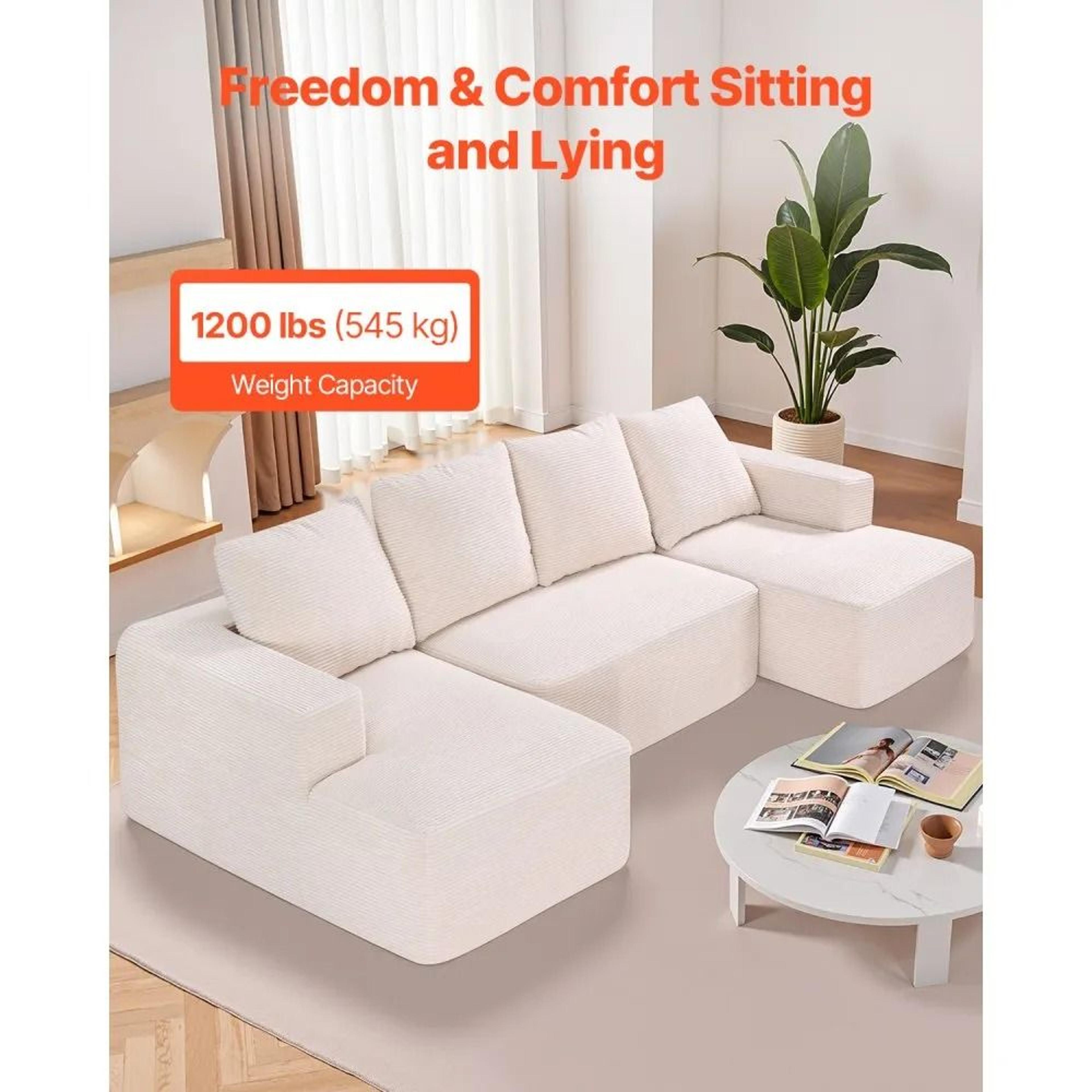 U Shaped Modular Sectional Sofa With Chaise And Soft Corduroy Upholstery 3