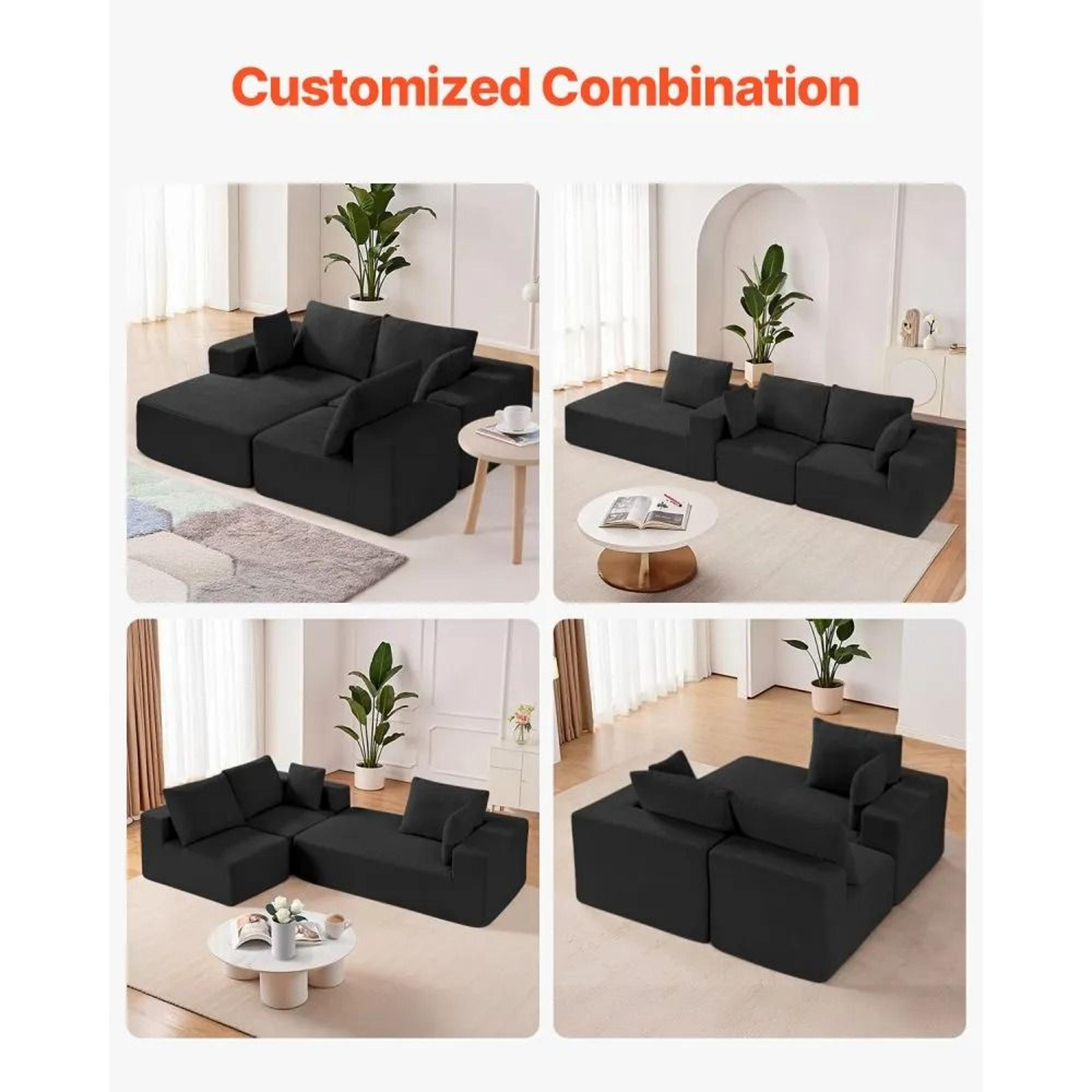 Modular L Shaped Sectional Sofa With Chaise And Black Corduroy Upholstery 5