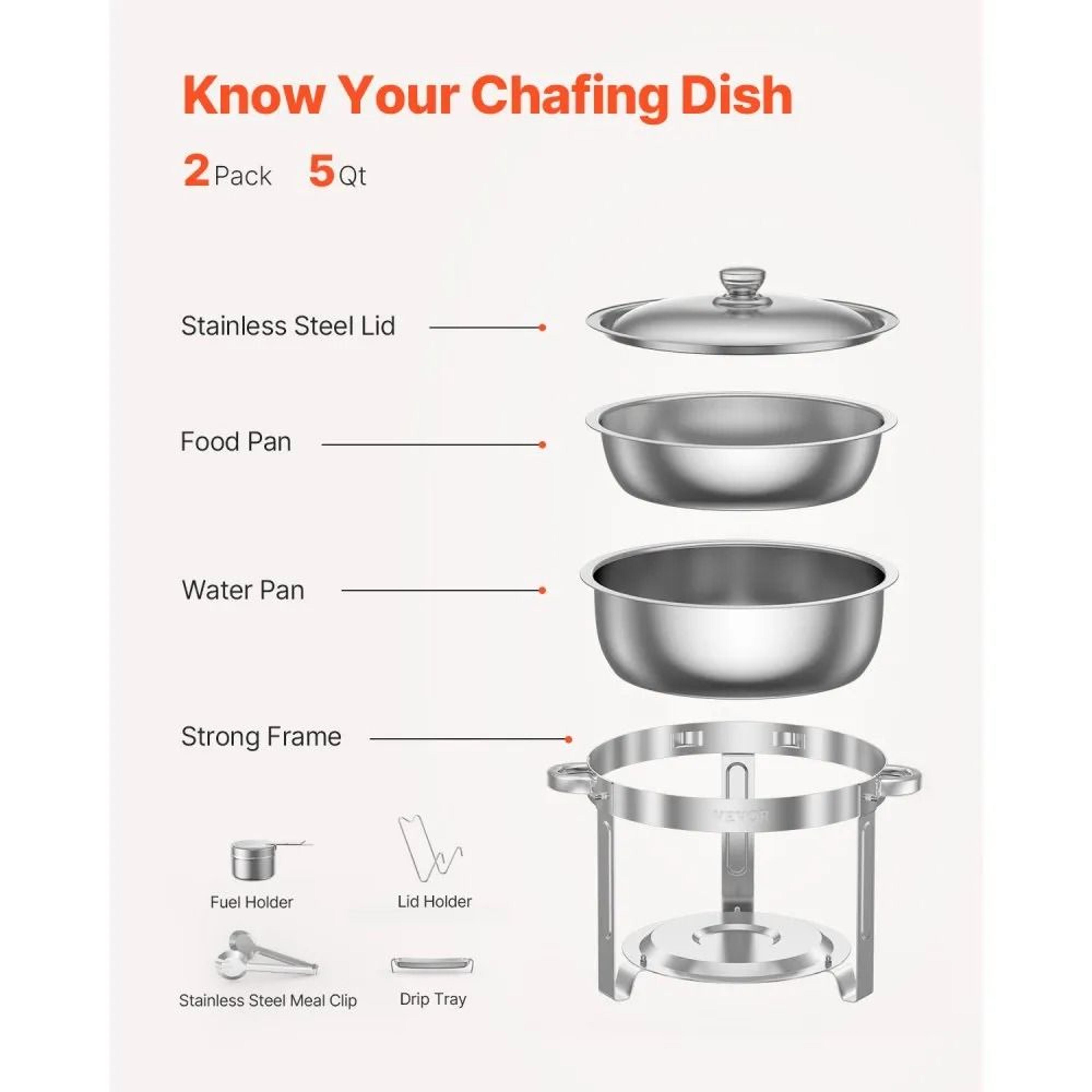 5 Qt Stainless Steel Chafing Dish Buffet Set With Folding Stands 2 Pack 6
