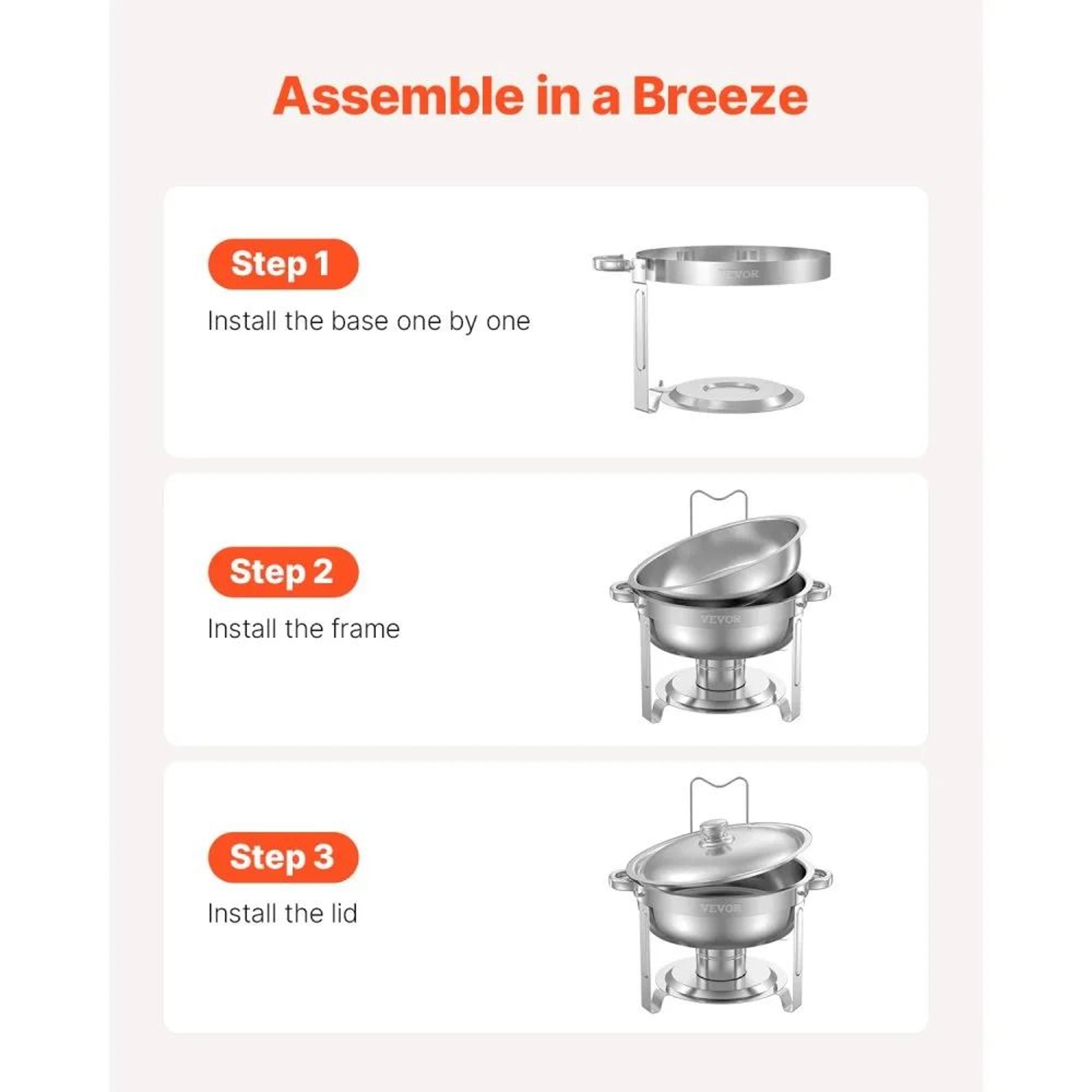 5 Qt Stainless Steel Chafing Dish Buffet Set With Folding Stands 2 Pack 7