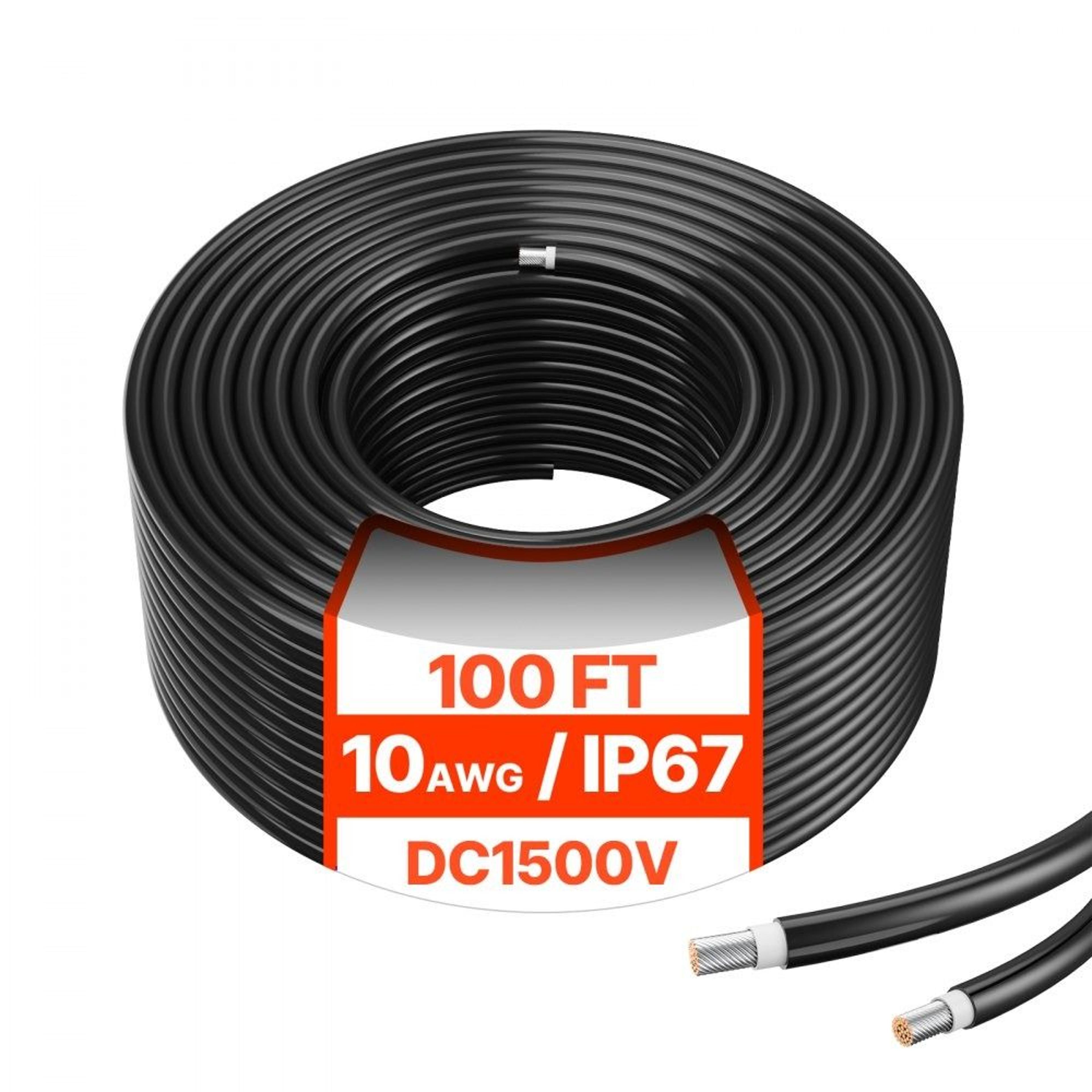 100FT Solar Panel Extension Cable 10AWG Waterproof Tinned Copper PV Wire 8