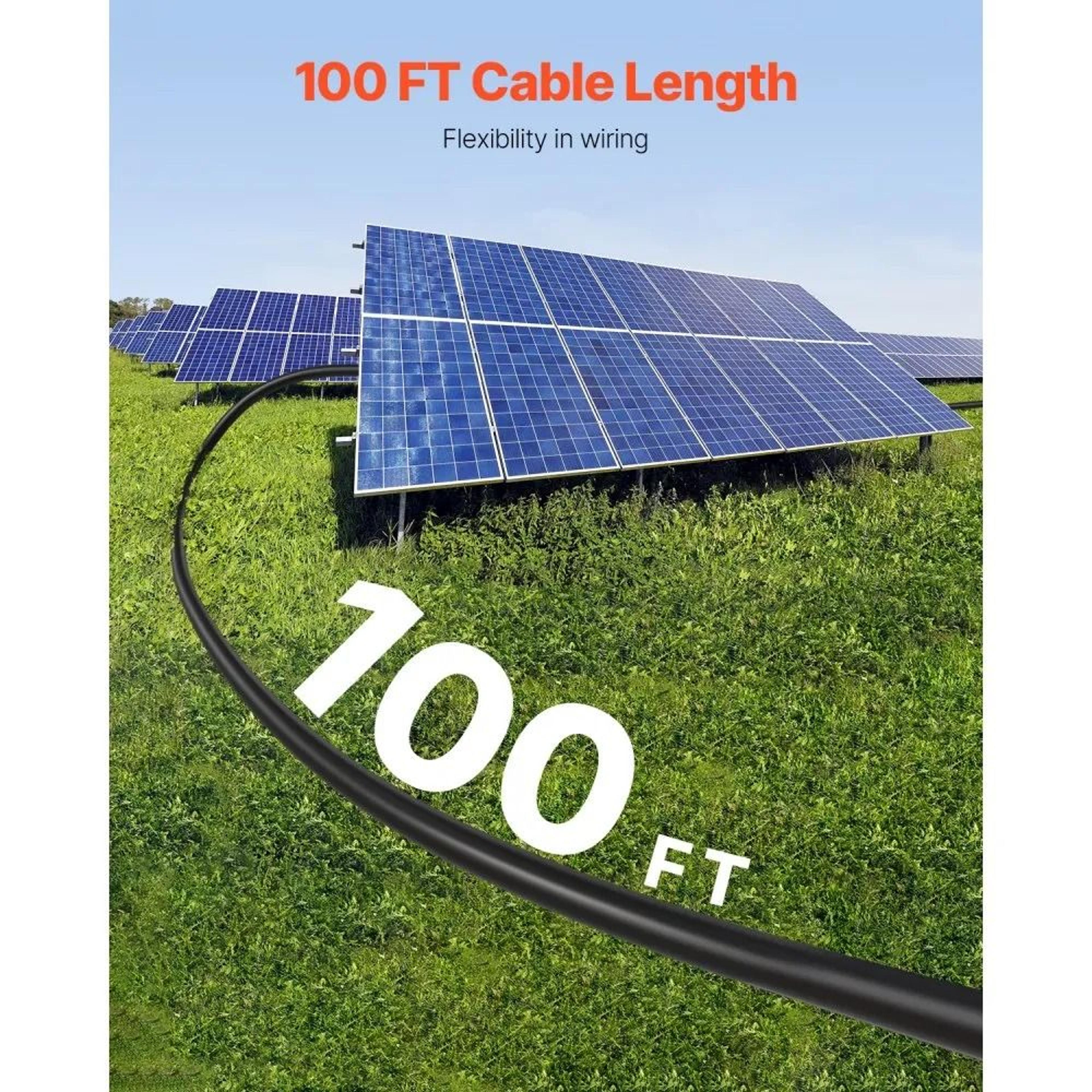 100FT Solar Panel Extension Cable 10AWG Waterproof Tinned Copper PV Wire 3