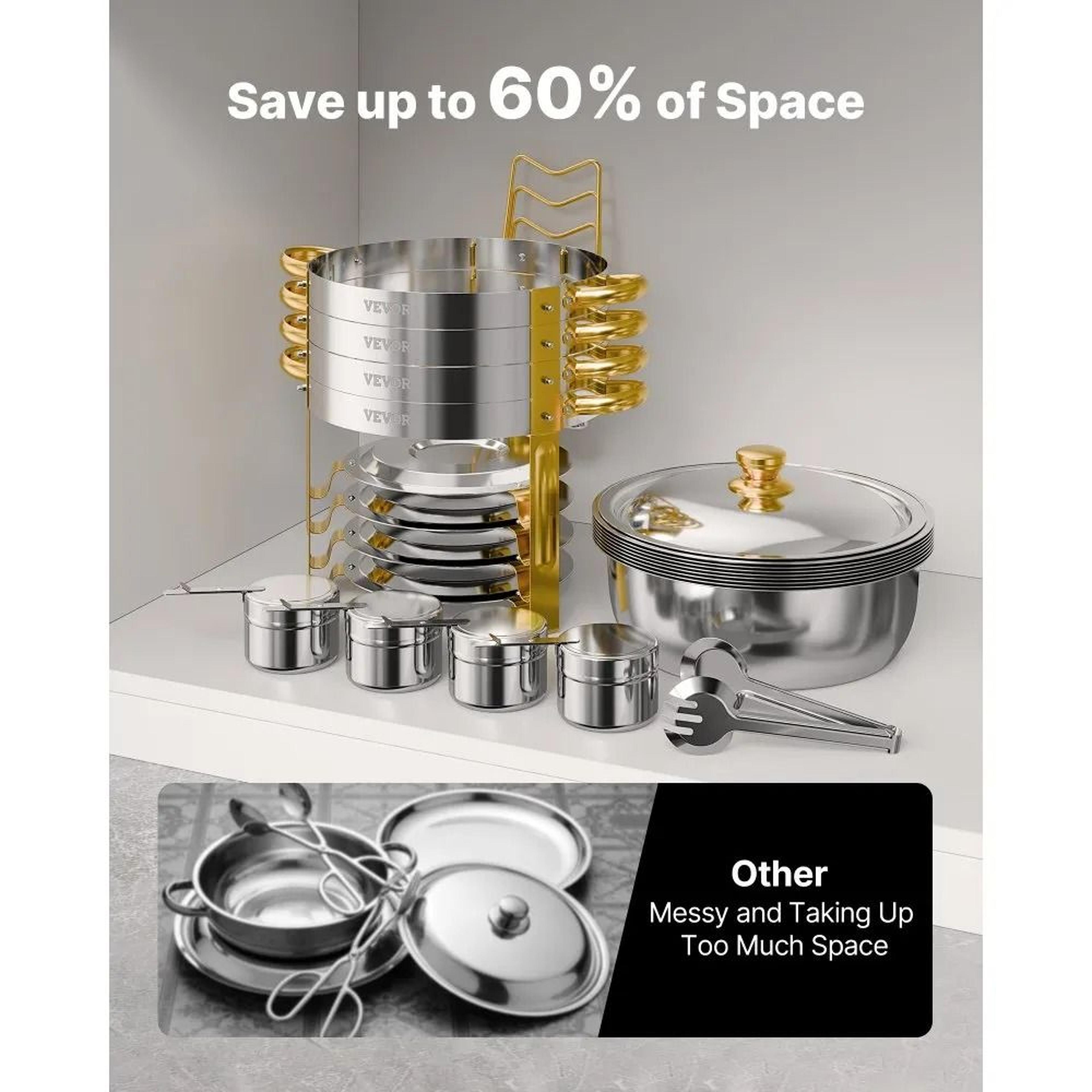 Gold Stainless Steel Chafing Dish Buffet Set 5 Qt 4 Pack With Folding Stands 3