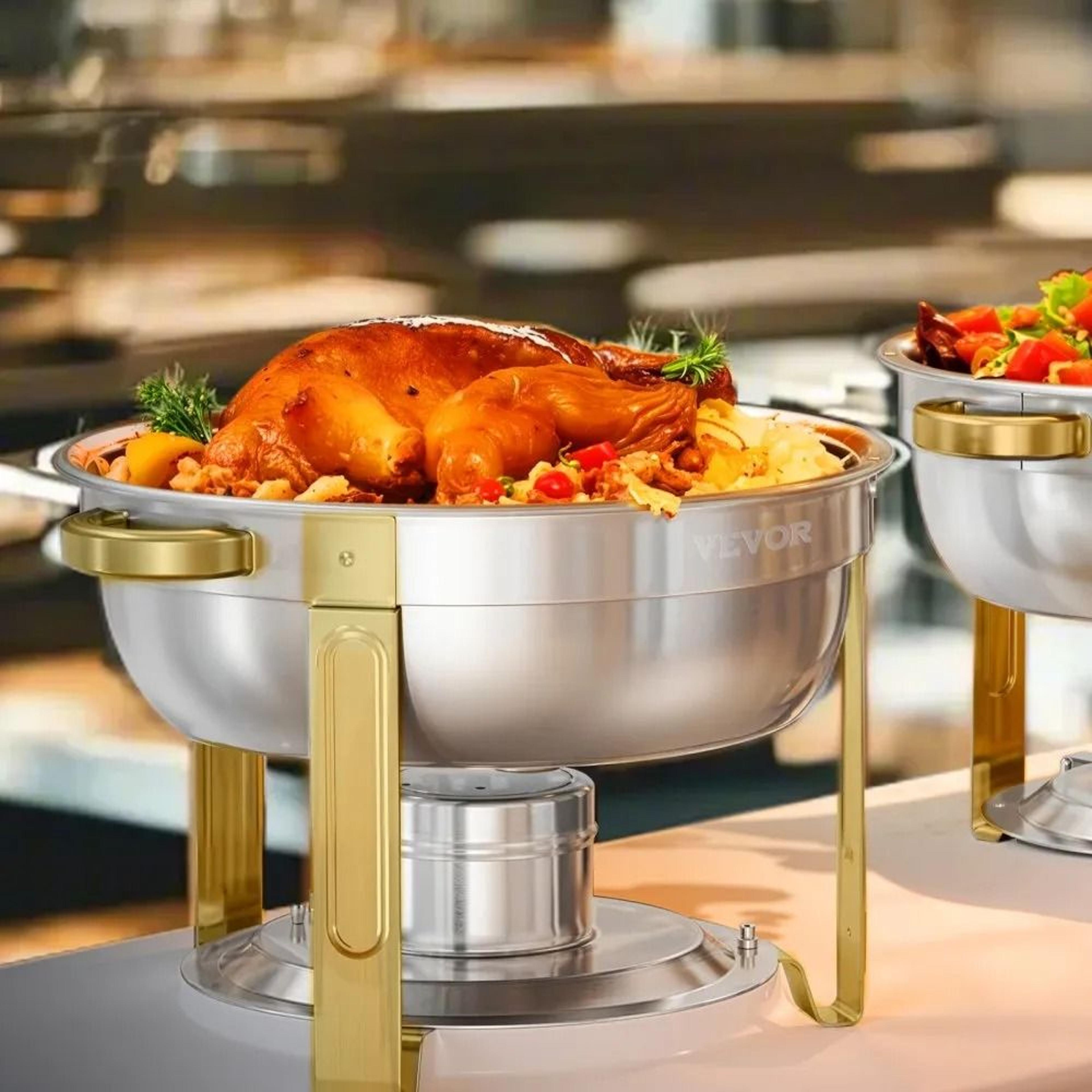 Gold Stainless Steel Chafing Dish Buffet Set 5 Qt 4 Pack With Folding Stands 8