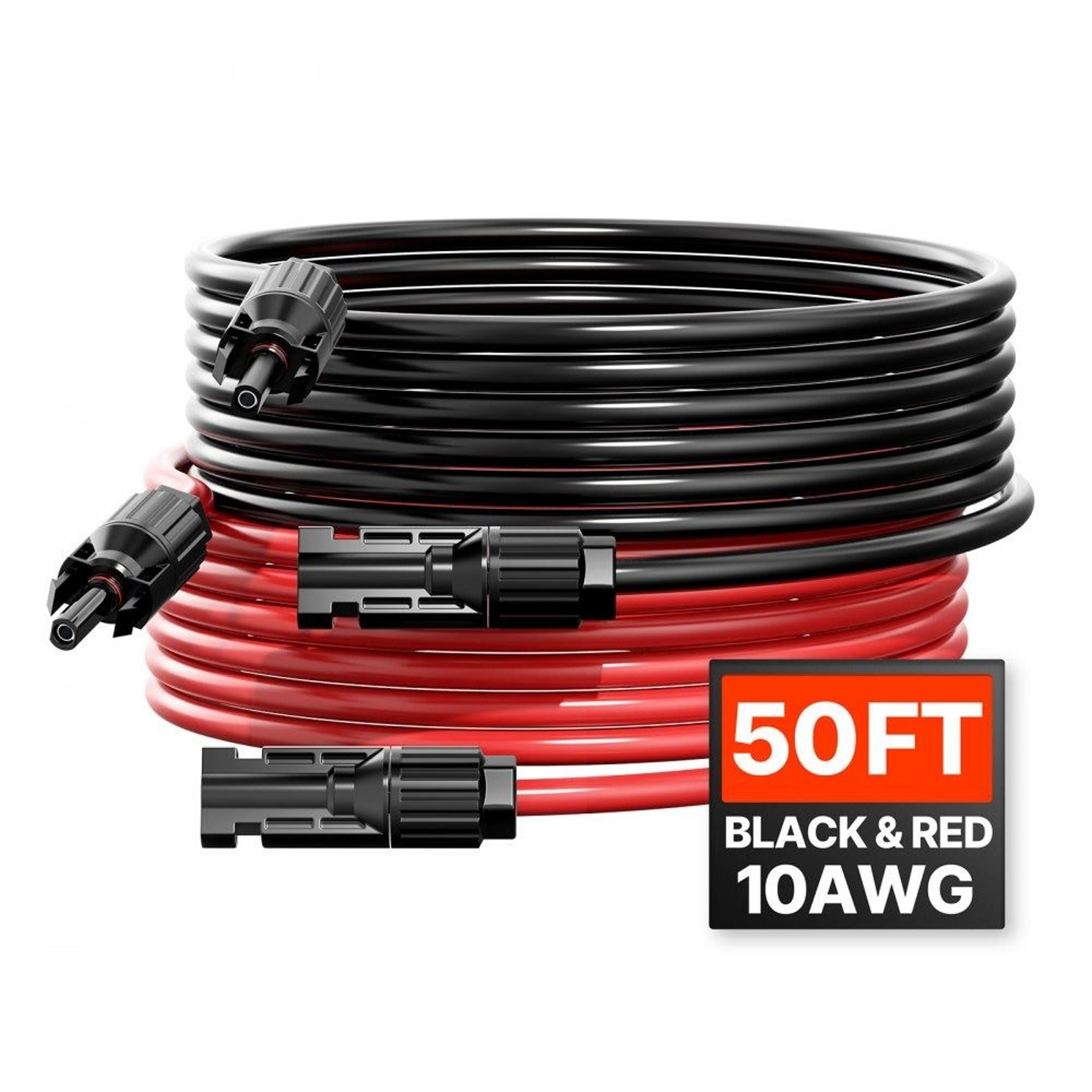 50ft solar panel extension cable 10awg with waterproof mc4 connectors 2 pack