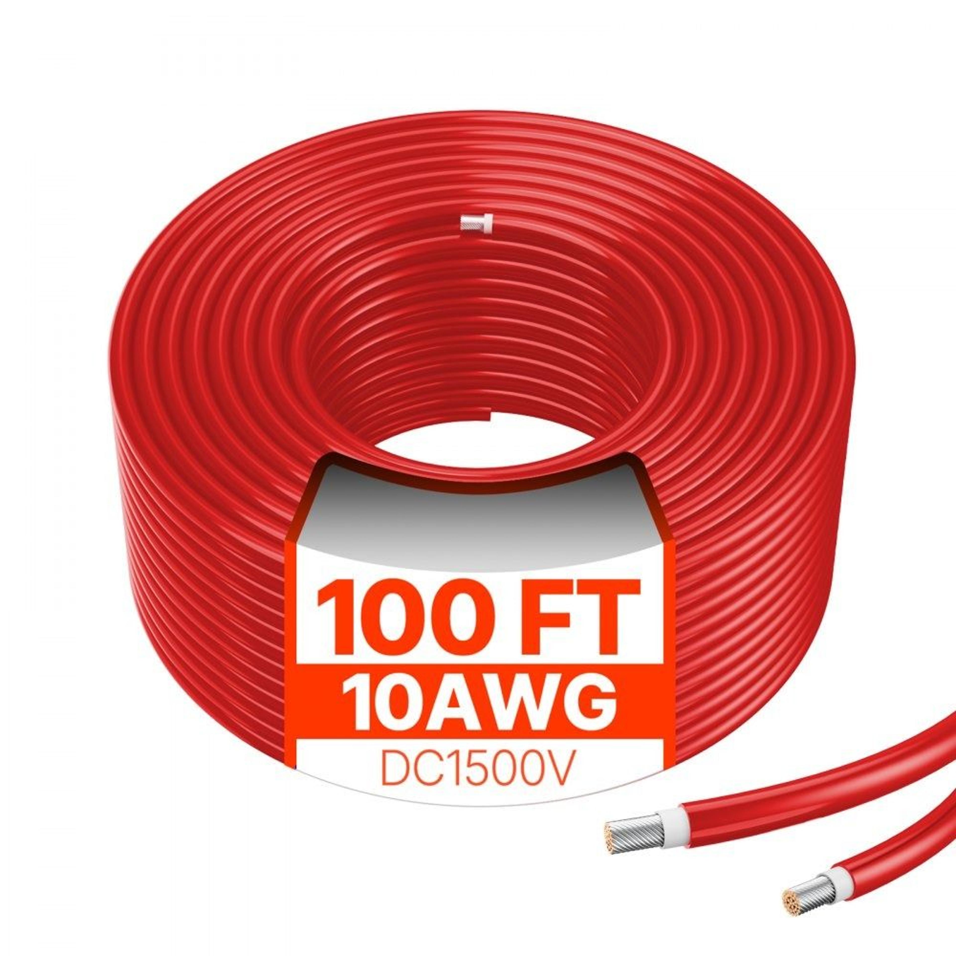 100FT Solar Panel Extension Cable 10AWG Waterproof Red PV Wire 7