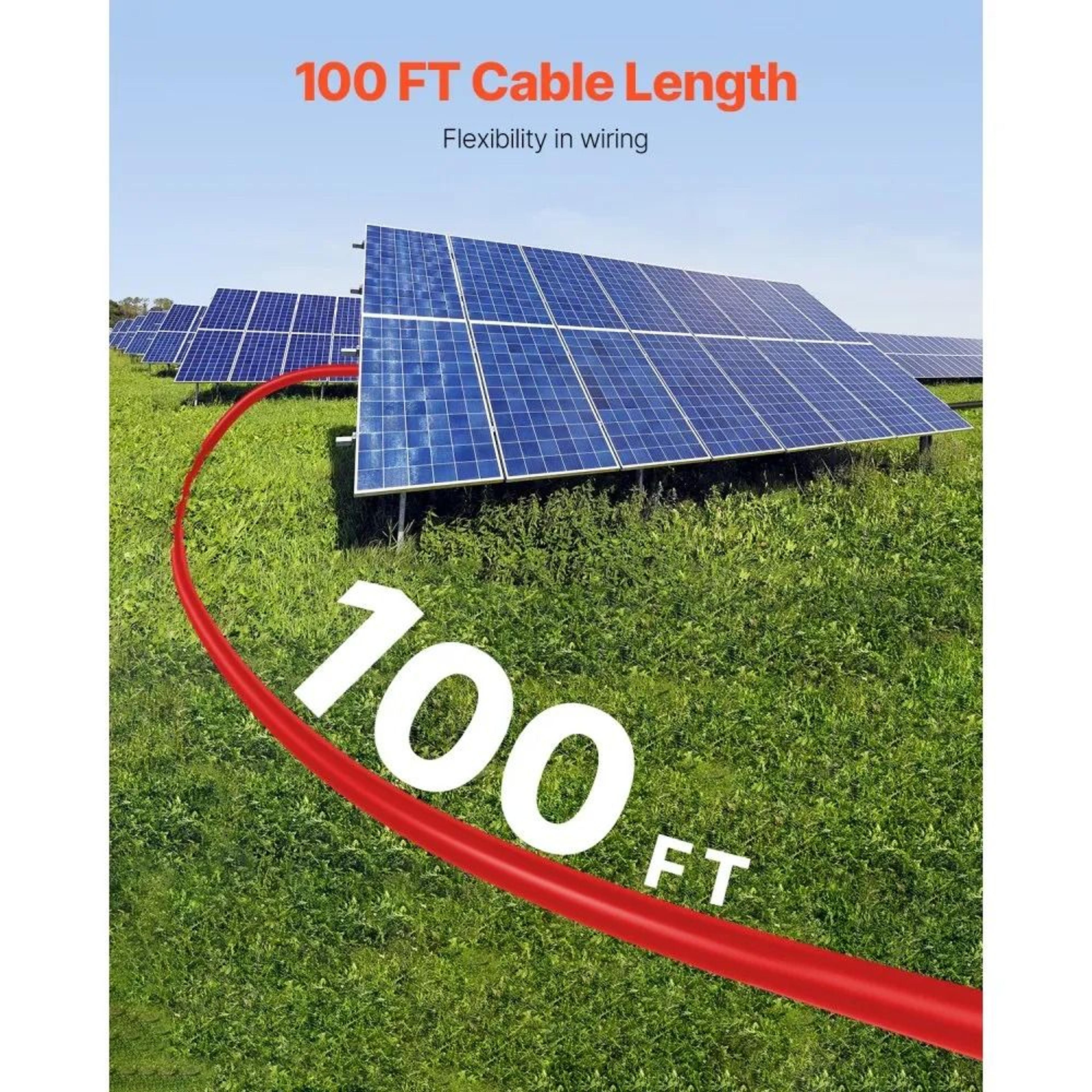 100FT Solar Panel Extension Cable 10AWG Waterproof Red PV Wire 1