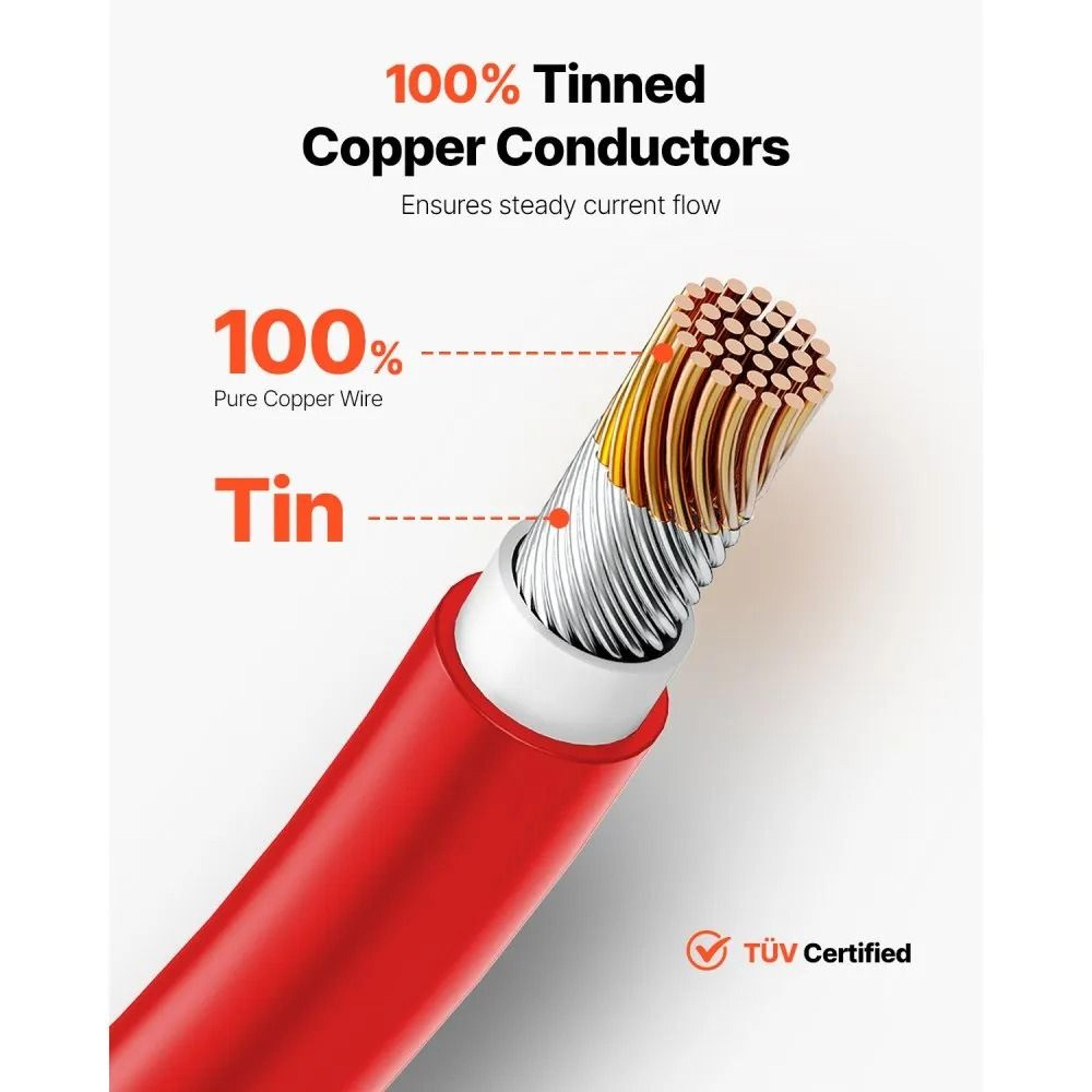 100FT Solar Panel Extension Cable 10AWG Waterproof Red PV Wire 6