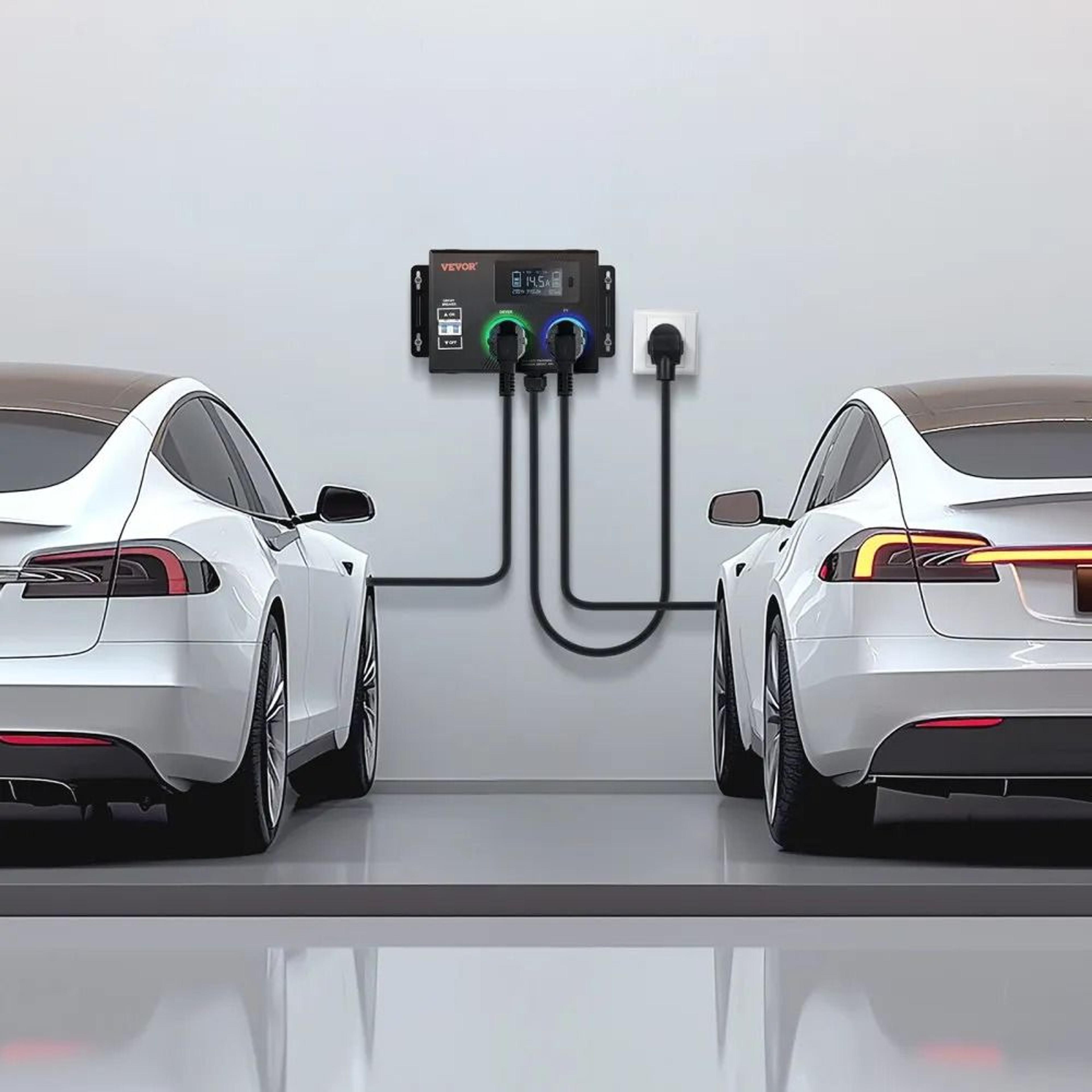 240v smart dryer and ev power splitter with lcd display and nema outlets