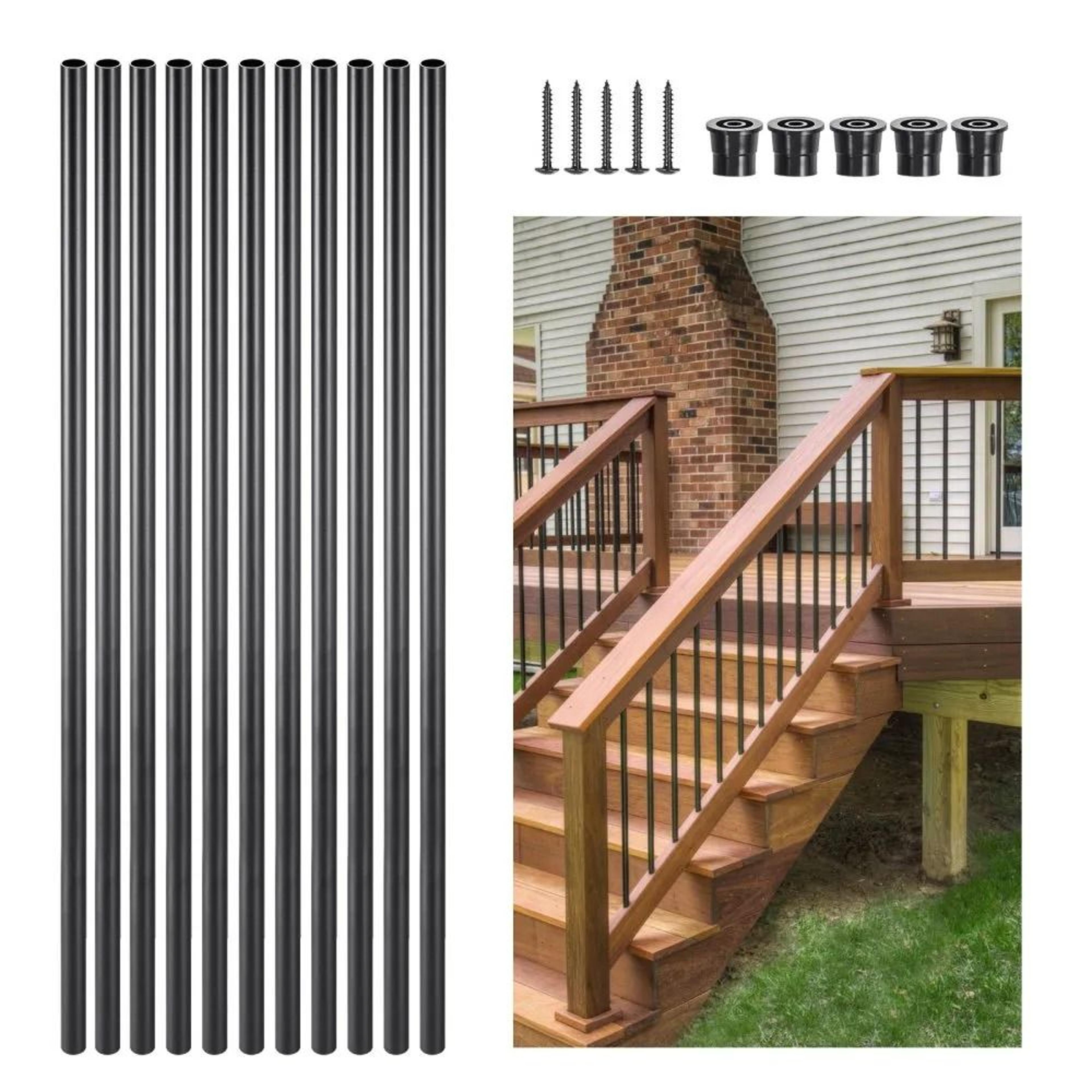 51 Pack Aluminum Stair Balusters 32 Inch Round Metal Spindles Matte Black 7