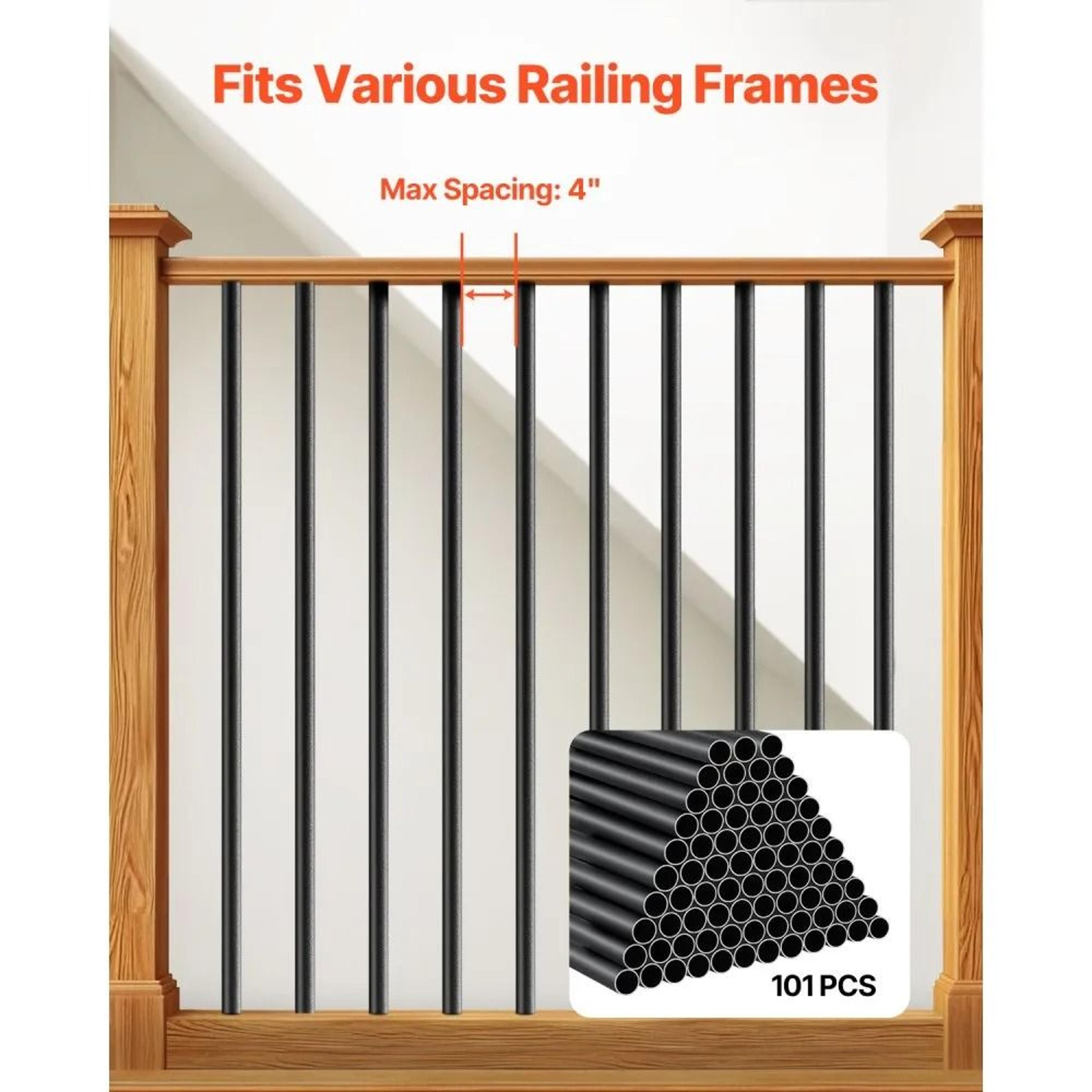 101 Pack Aluminum Stair Balusters 36 Inch Round Matte Black Deck Railing Spindles 2