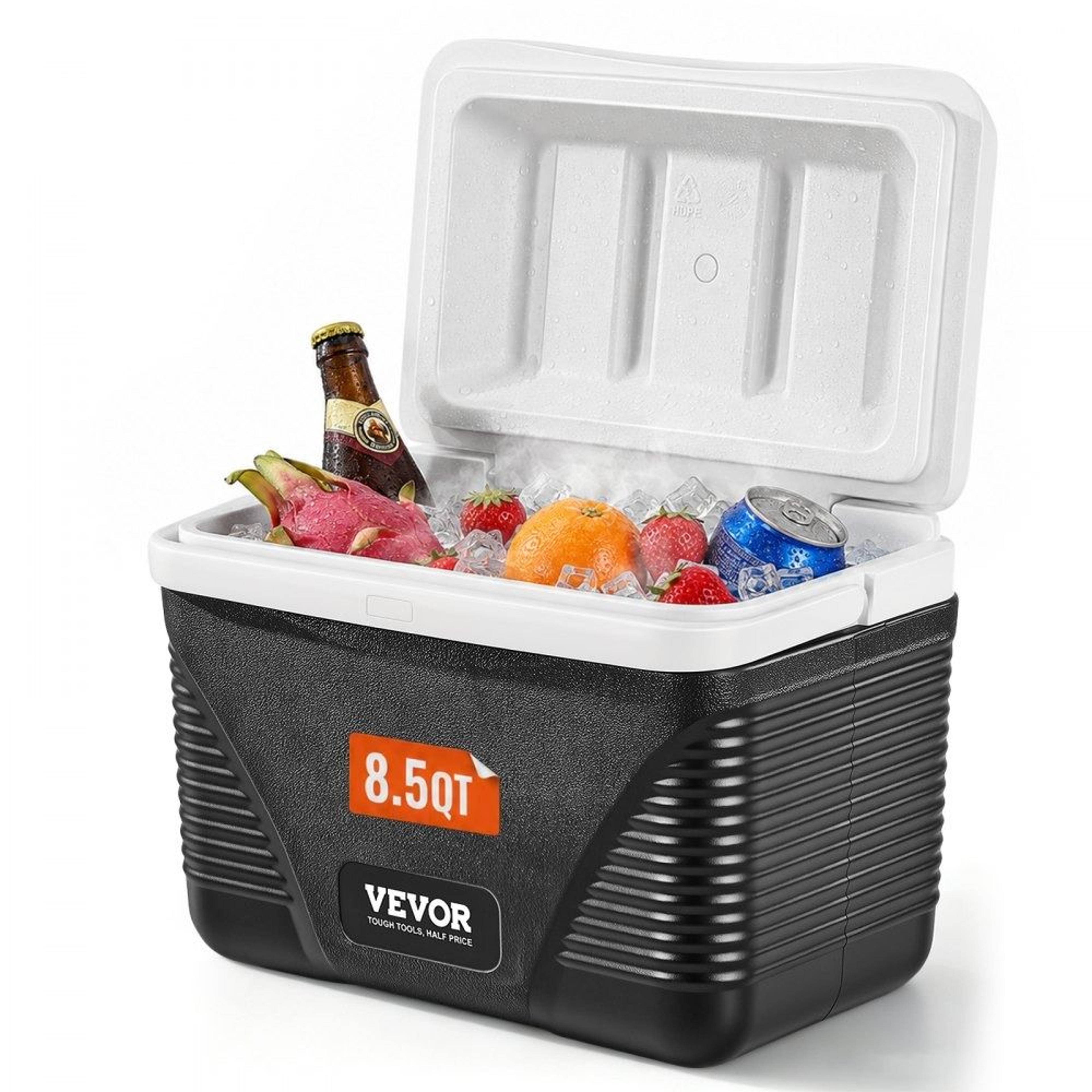 8.5 qt portable hard cooler with 48-hour ice retention and carry handle