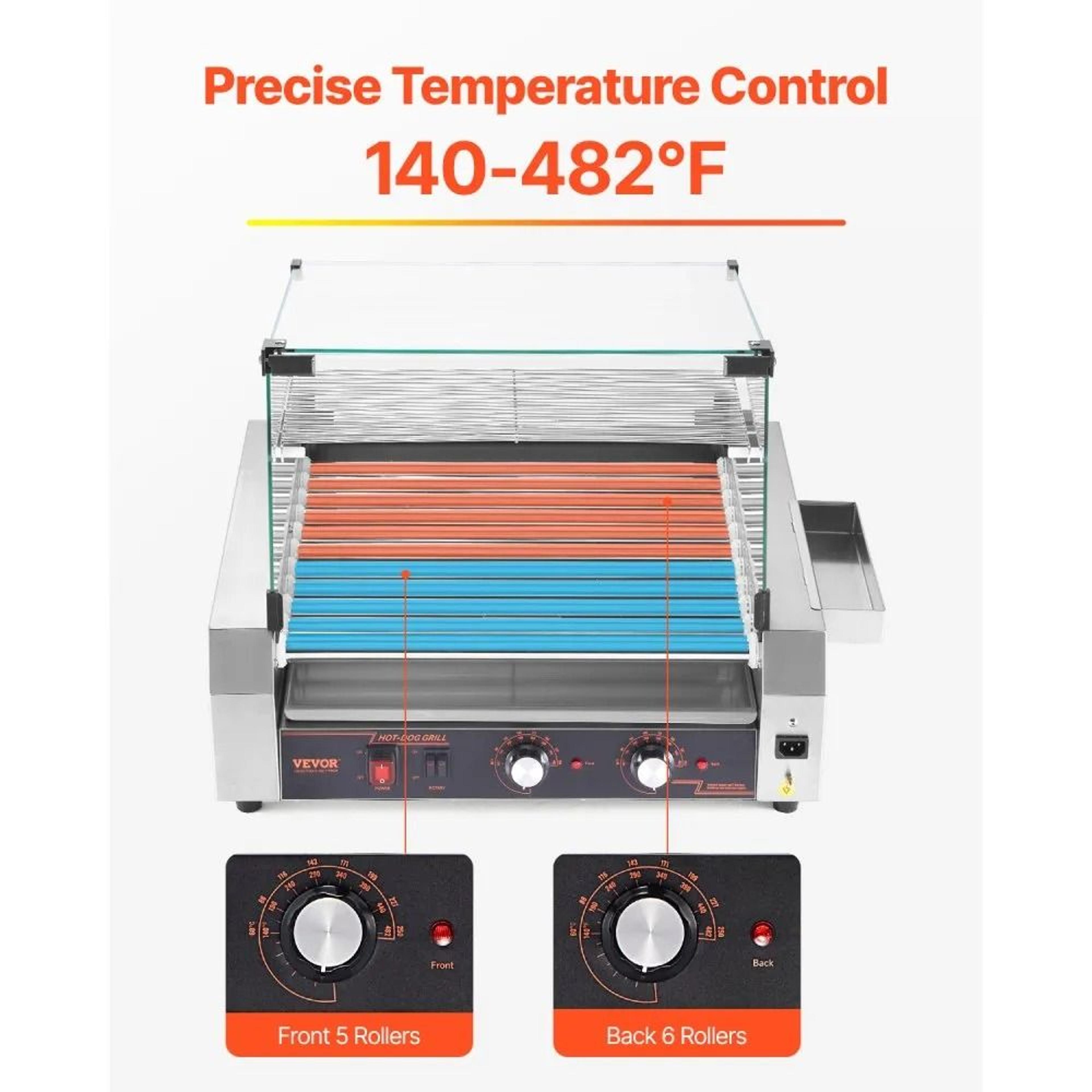 Commercial Hot Dog Roller Grill With 11 Stainless Steel Rollers And Dual Temperature Control 5