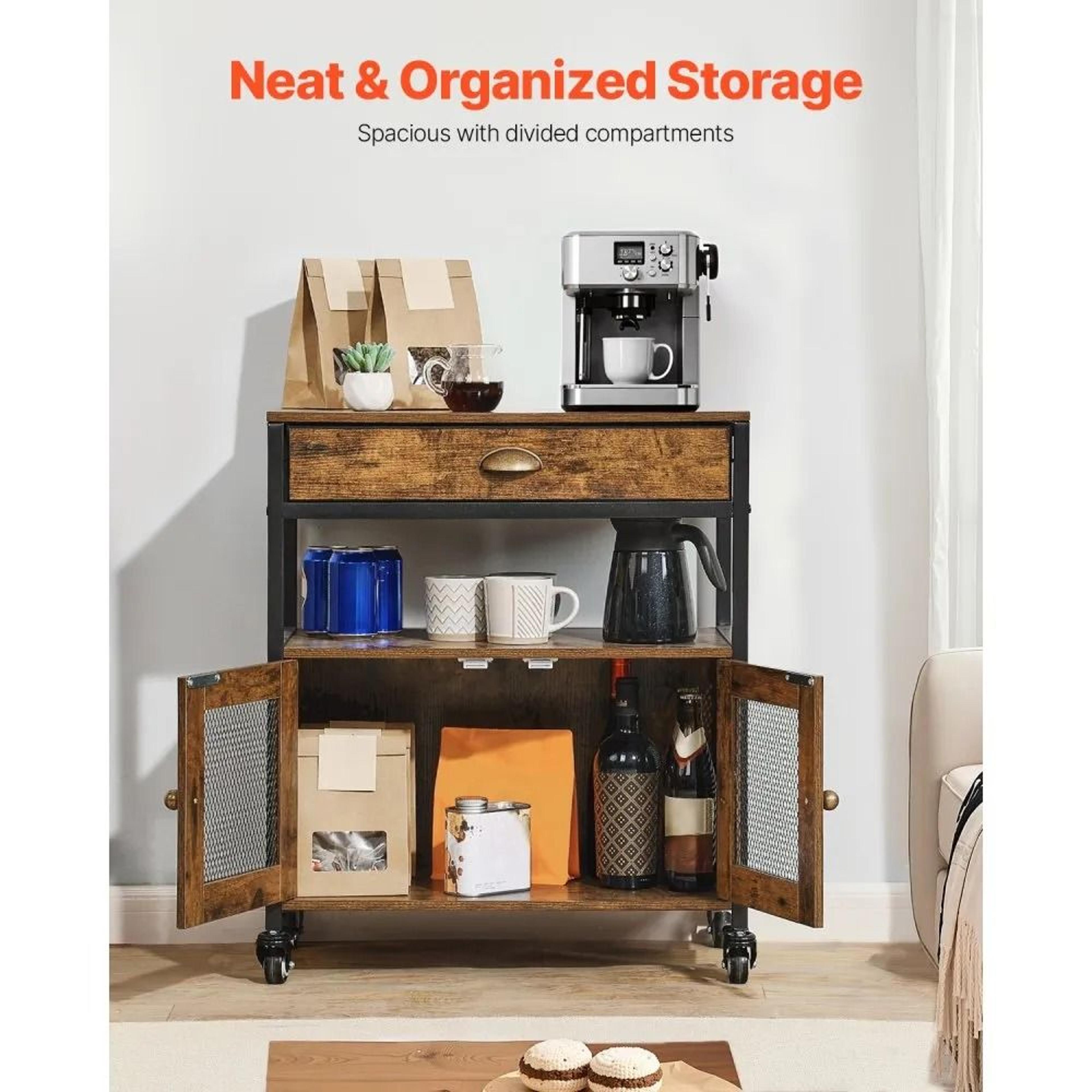 24 Inch Farmhouse Coffee Bar Cabinet With Storage And Lockable Wheels 2
