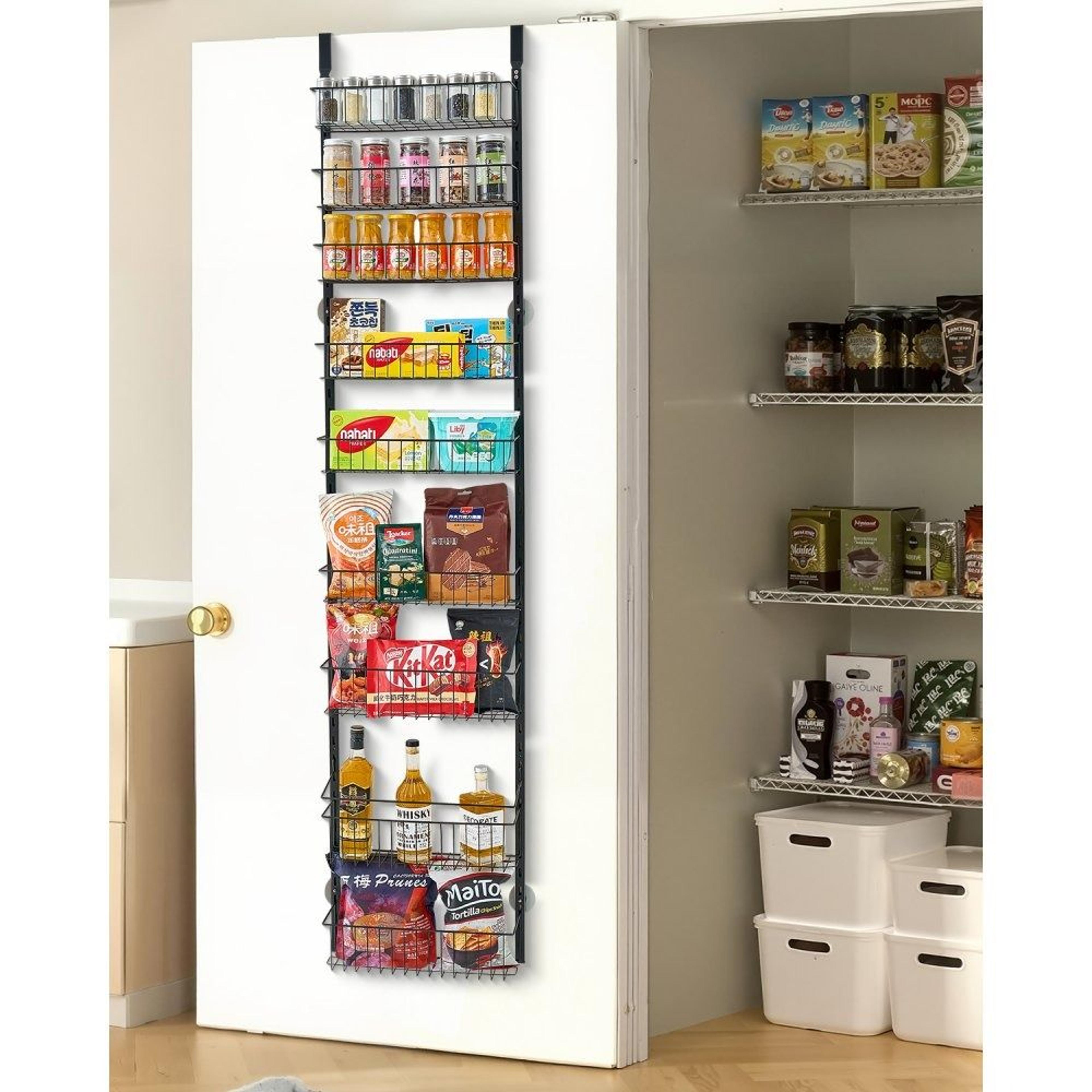 9-tier over the door pantry organizer with adjustable steel storage baskets