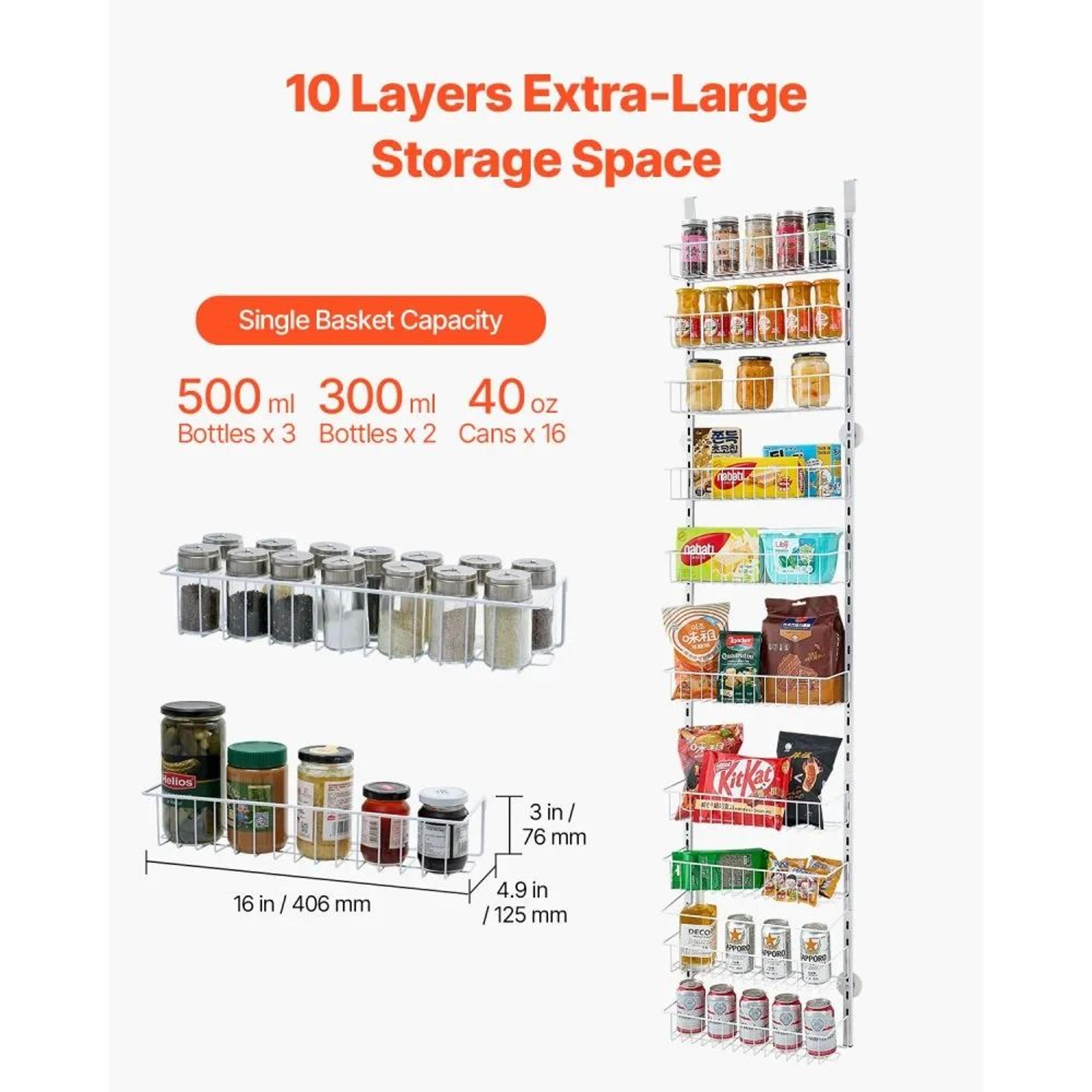 10Tier Over The Door Pantry Organizer With Adjustable Steel Storage Baskets 1