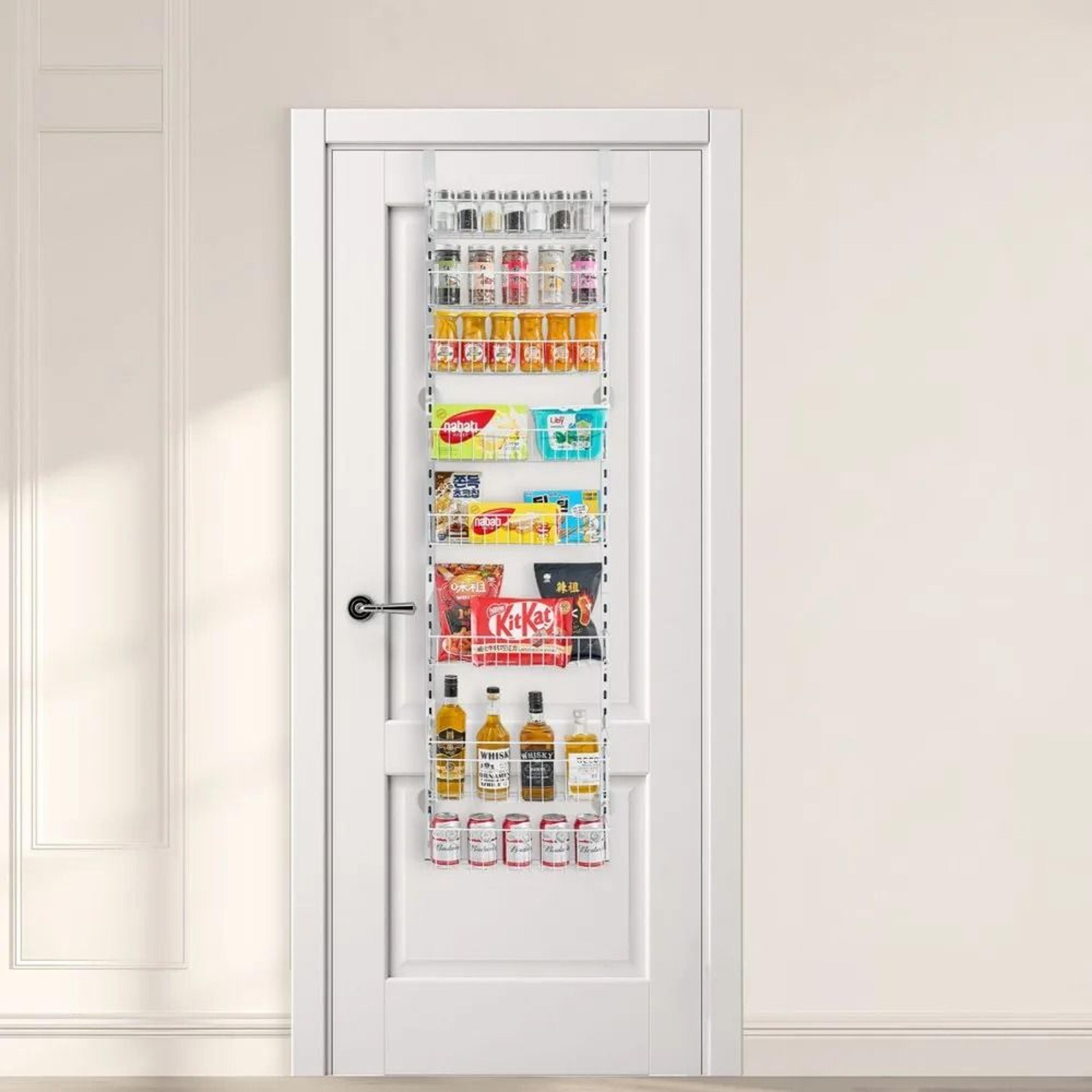 8-tier over the door pantry organizer with adjustable steel storage baskets white