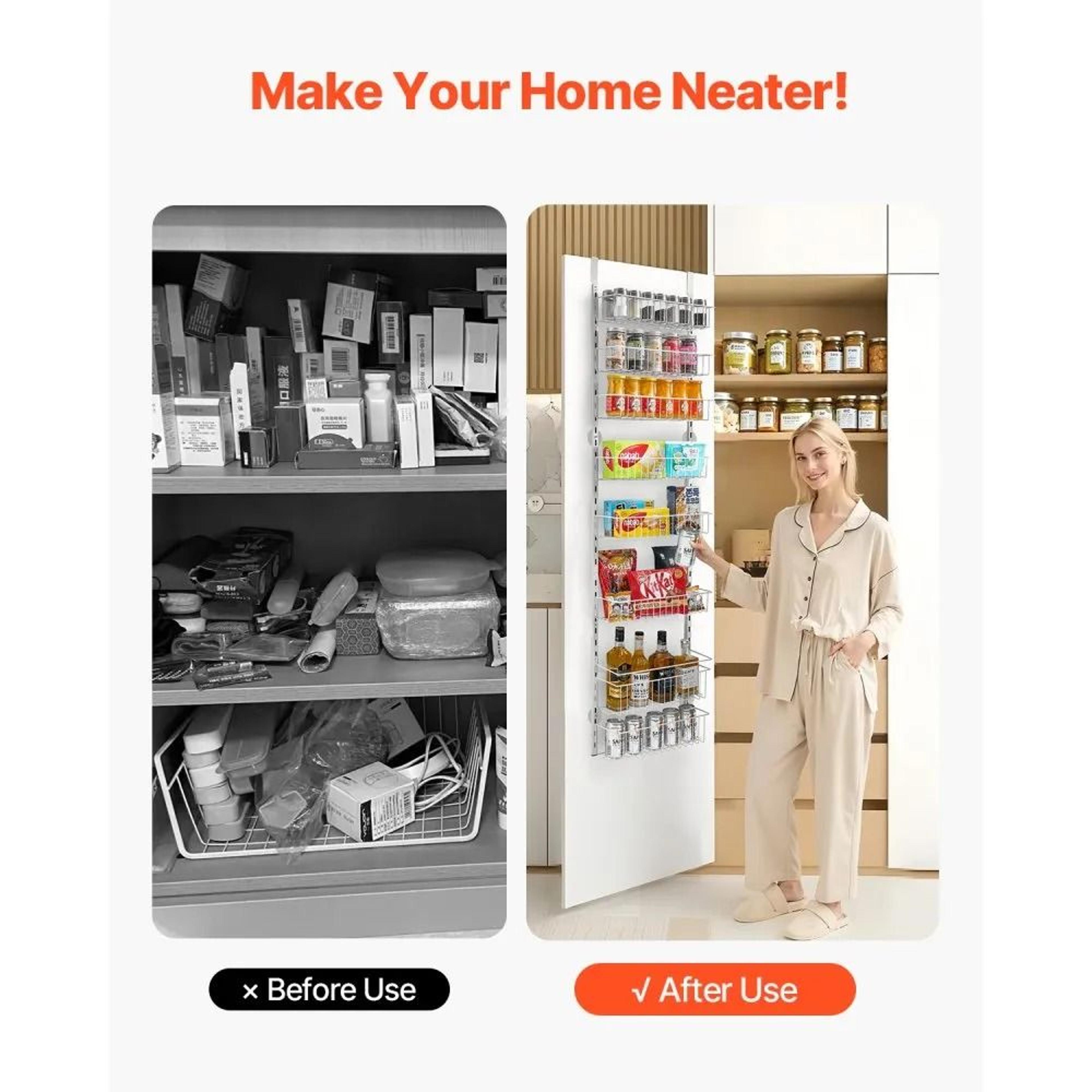 8Tier Over The Door Pantry Organizer With Adjustable Steel Storage Baskets White 4