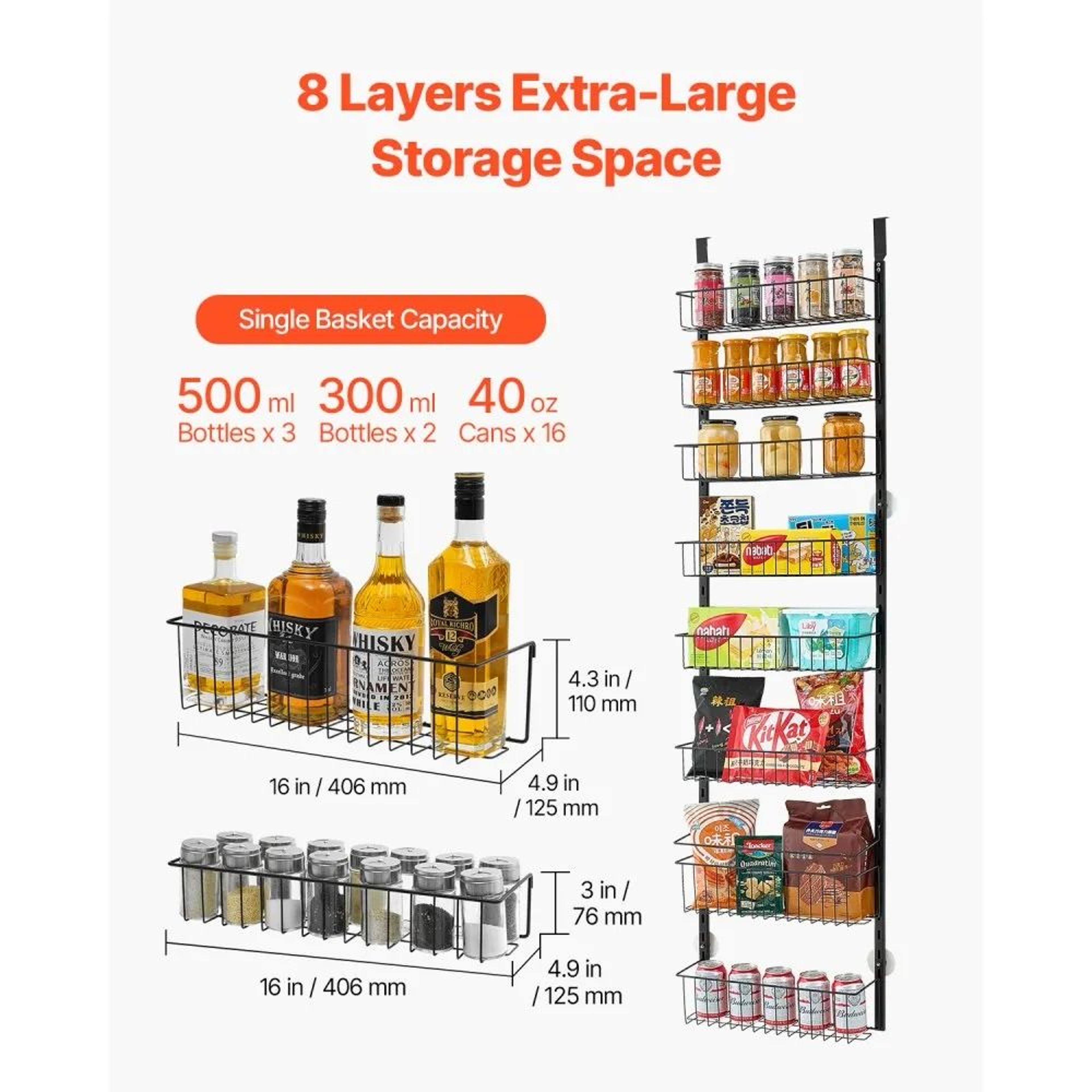 8Tier Over The Door Pantry Organizer With Adjustable Steel Storage Baskets 2