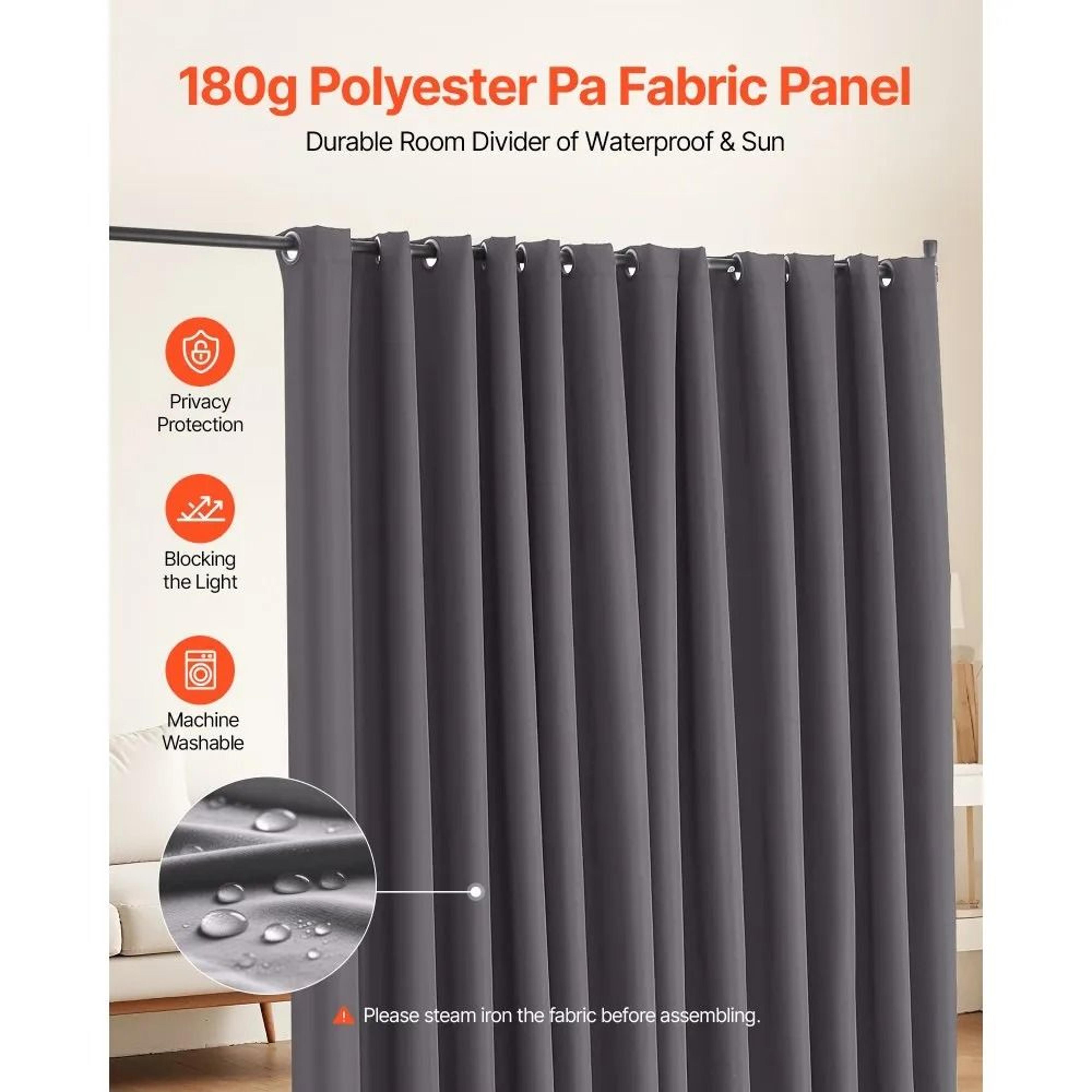 Portable Room Divider With Wheels And Privacy Curtain Panel Gray 2