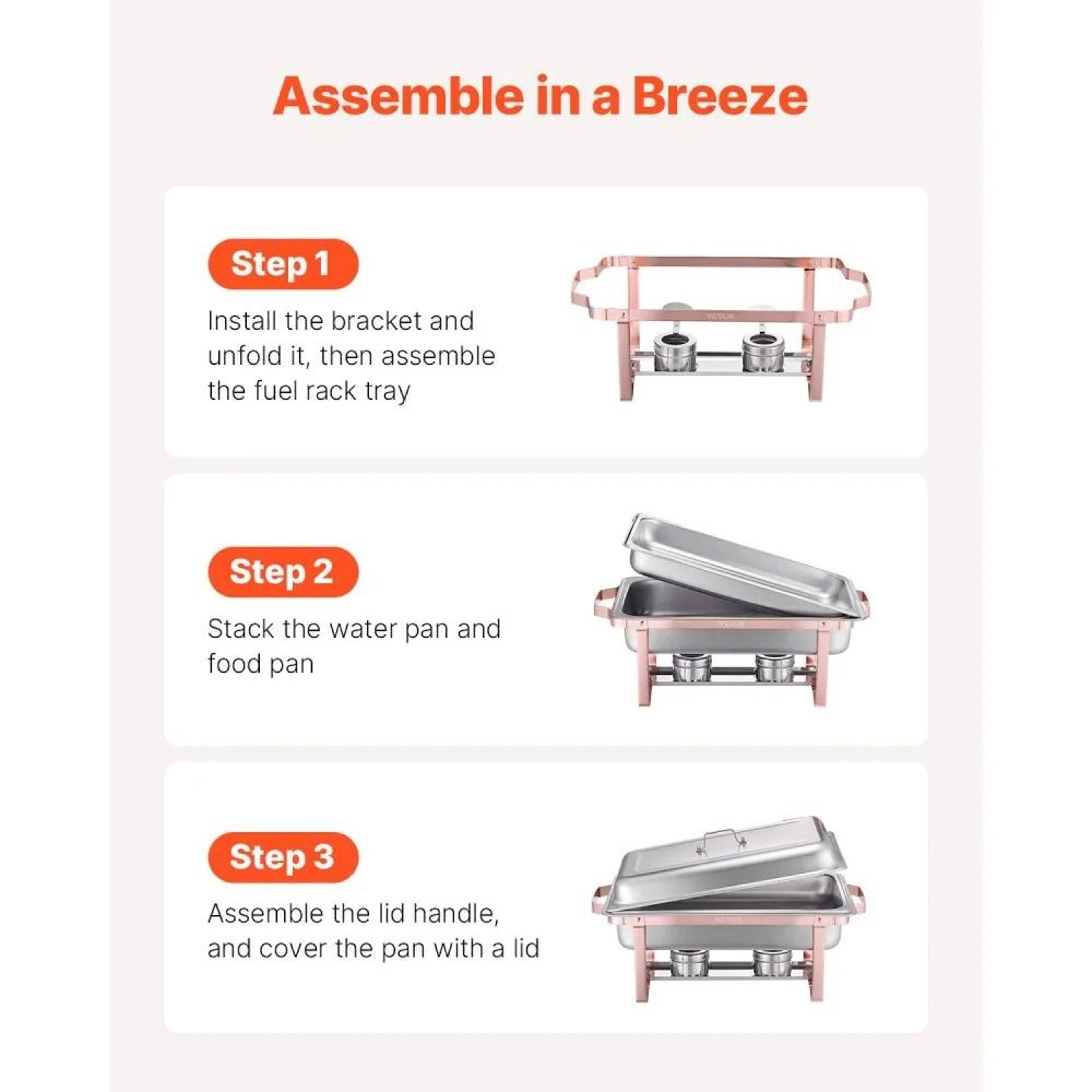 Rose Gold Chafing Dish Buffet Set 8 Qt Stainless Steel Food Warmers 2 Pack 6