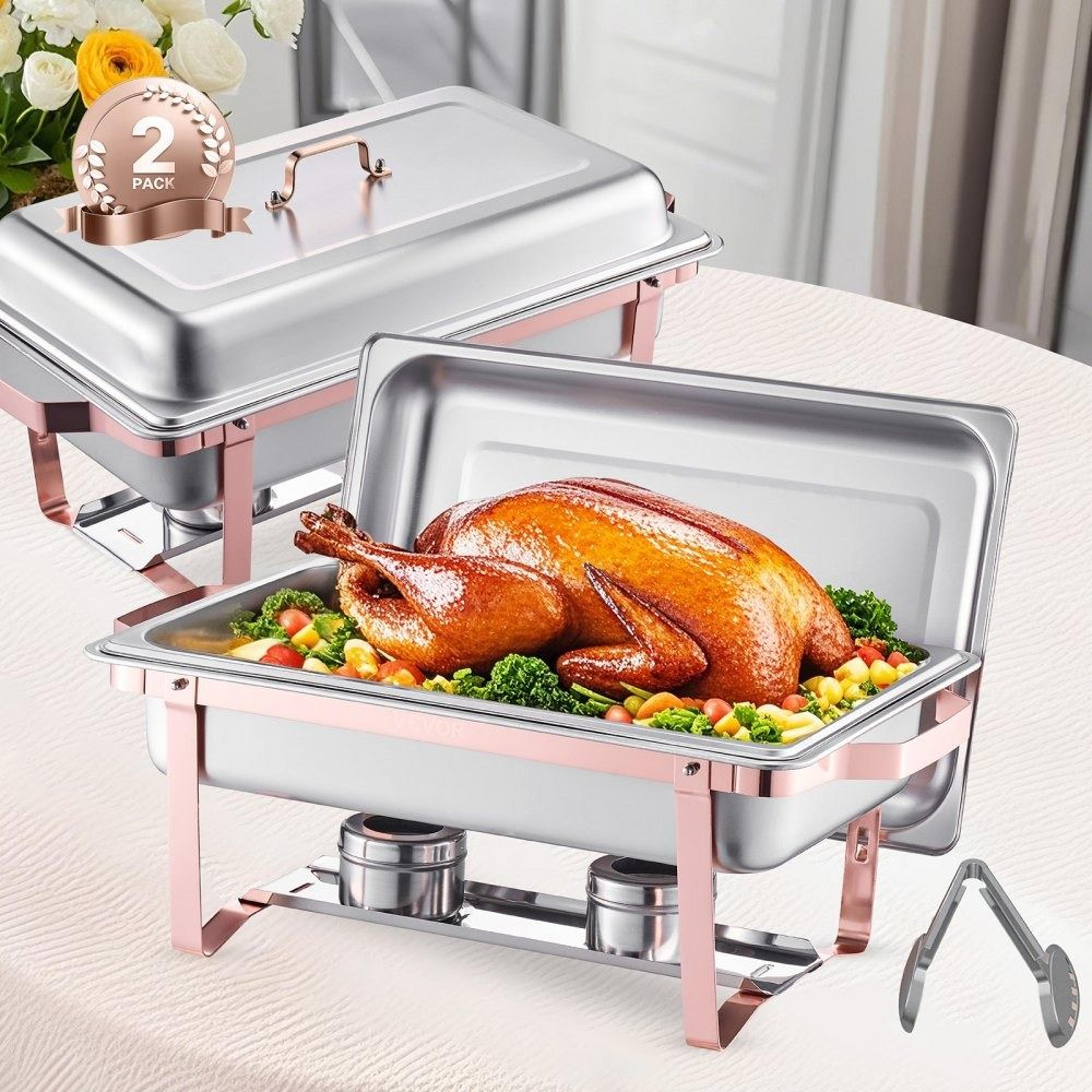 Rose Gold Chafing Dish Buffet Set 8 Qt Stainless Steel Food Warmers 2 Pack 7