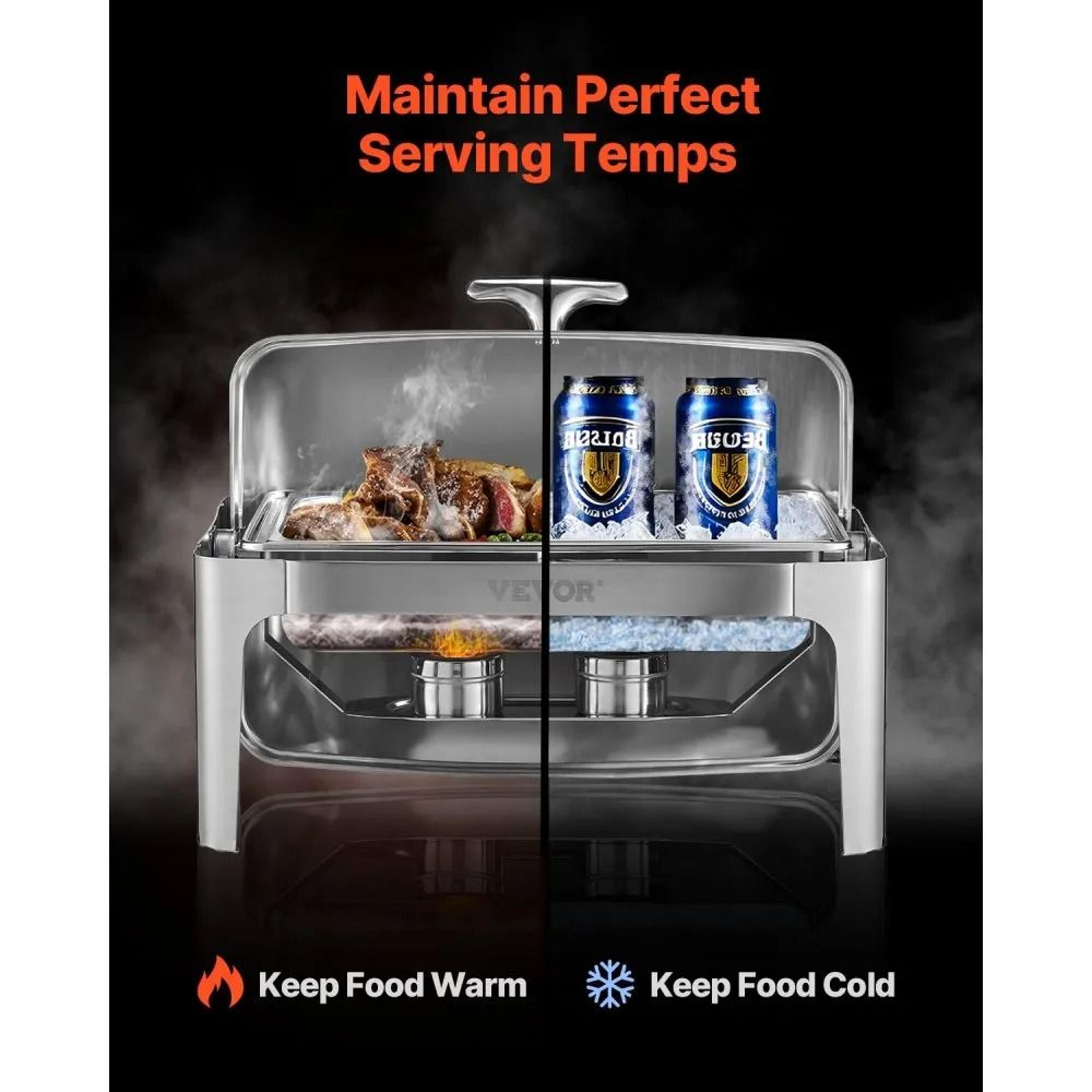 9 Qt Stainless Steel Roll Top Chafing Dish Buffet Warmer With Folding Stand 5