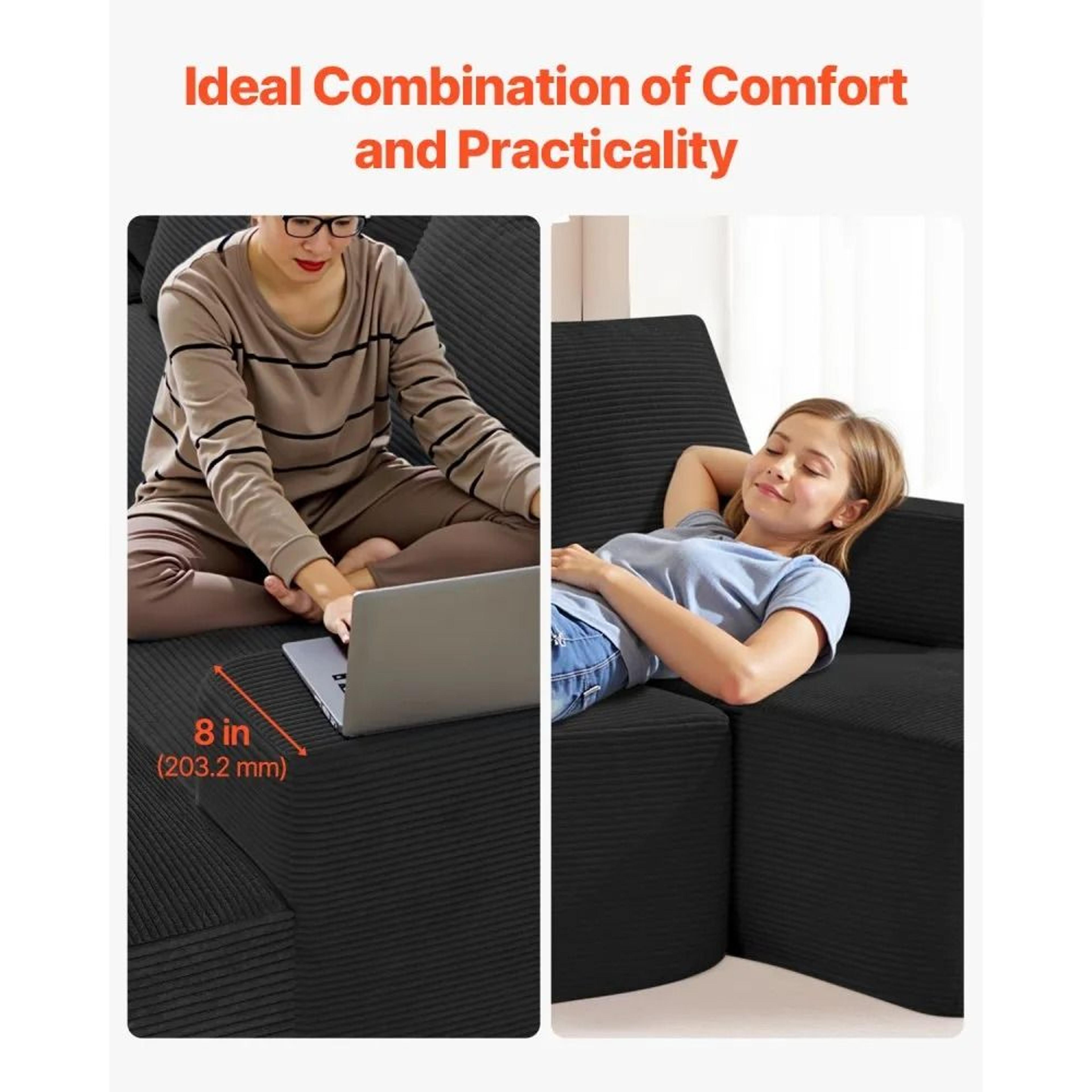 U Shaped Modular Sectional Sofa With Chaise And Black Corduroy Upholstery 4