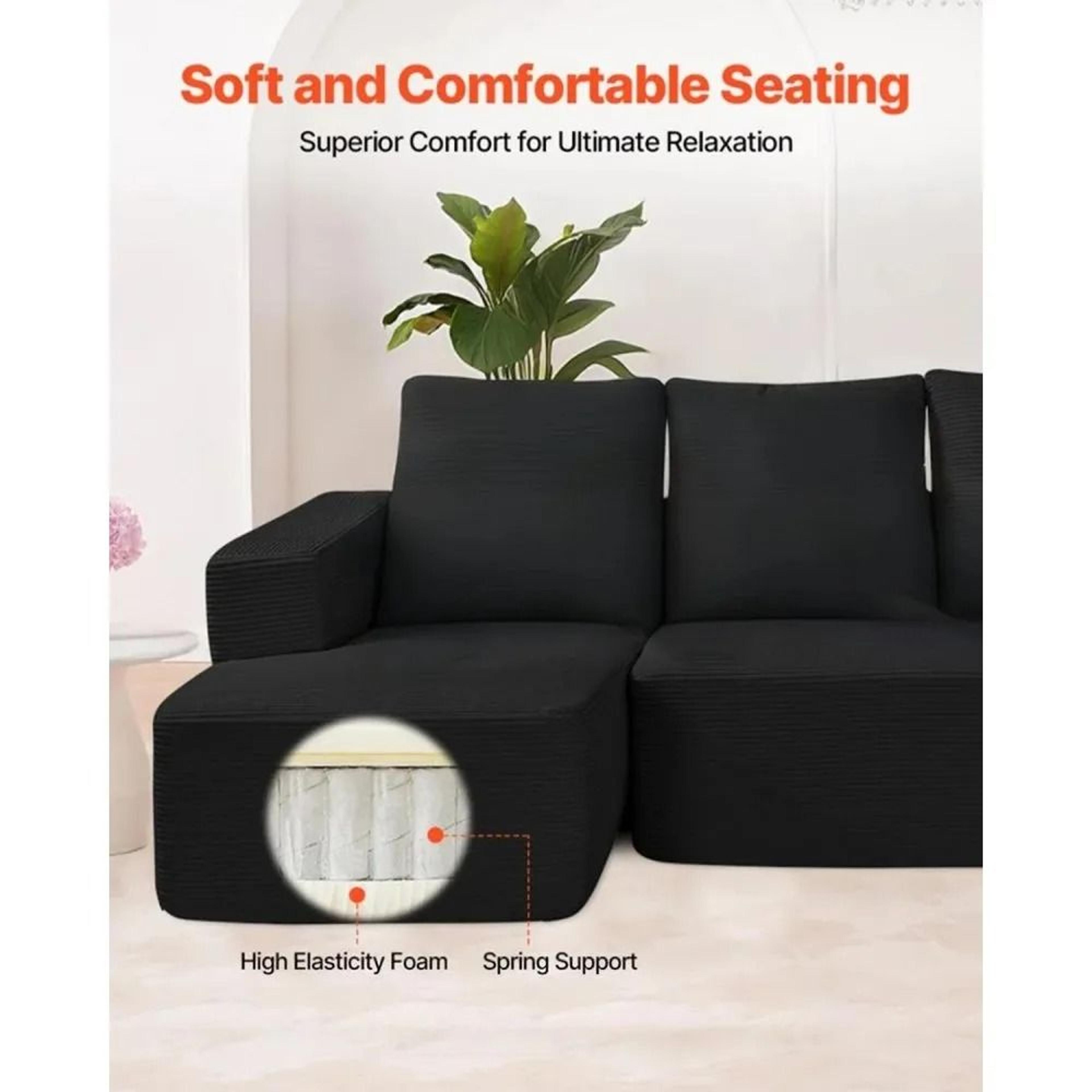 U Shaped Modular Sectional Sofa With Chaise And Black Corduroy Upholstery 5