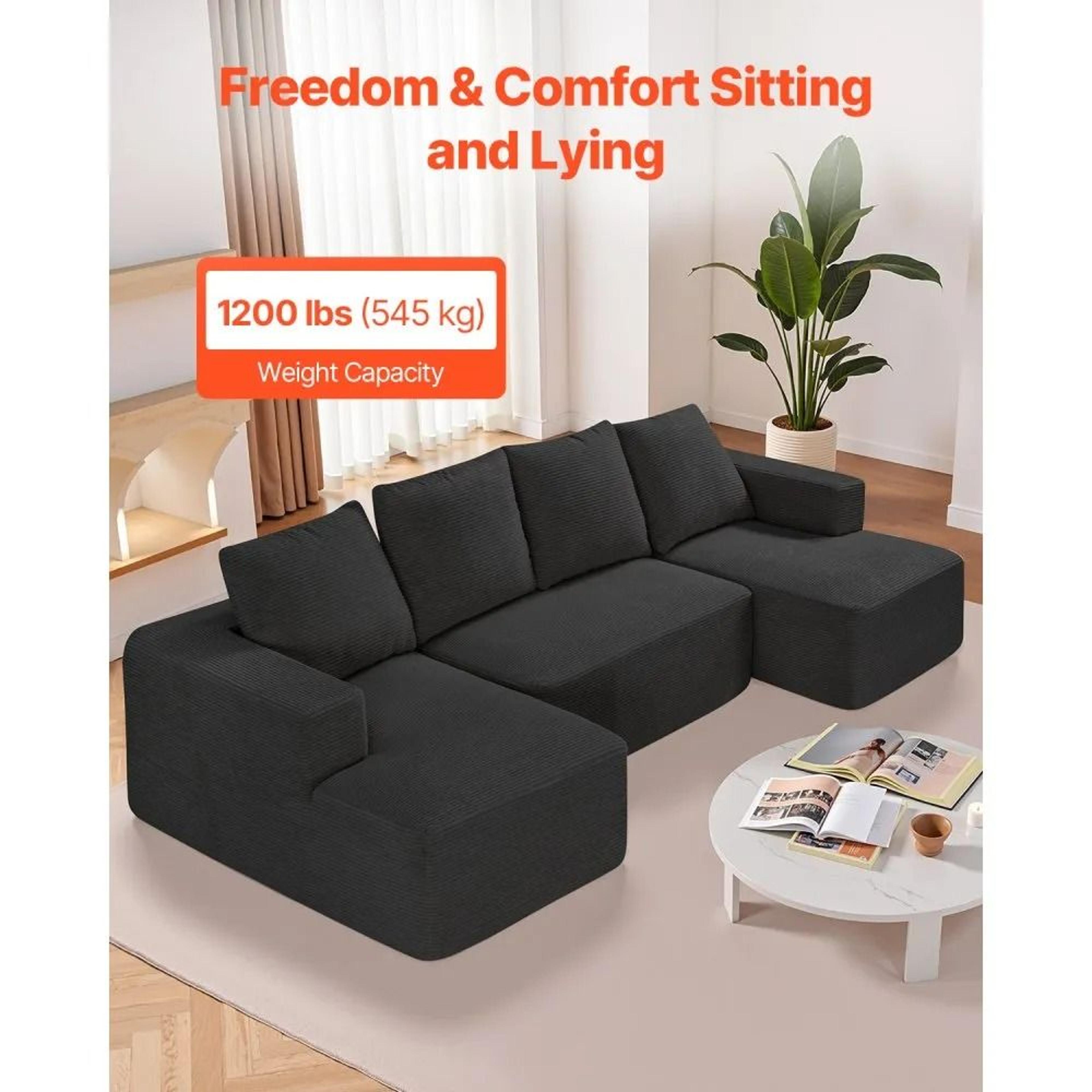 U Shaped Modular Sectional Sofa With Chaise And Black Corduroy Upholstery 2
