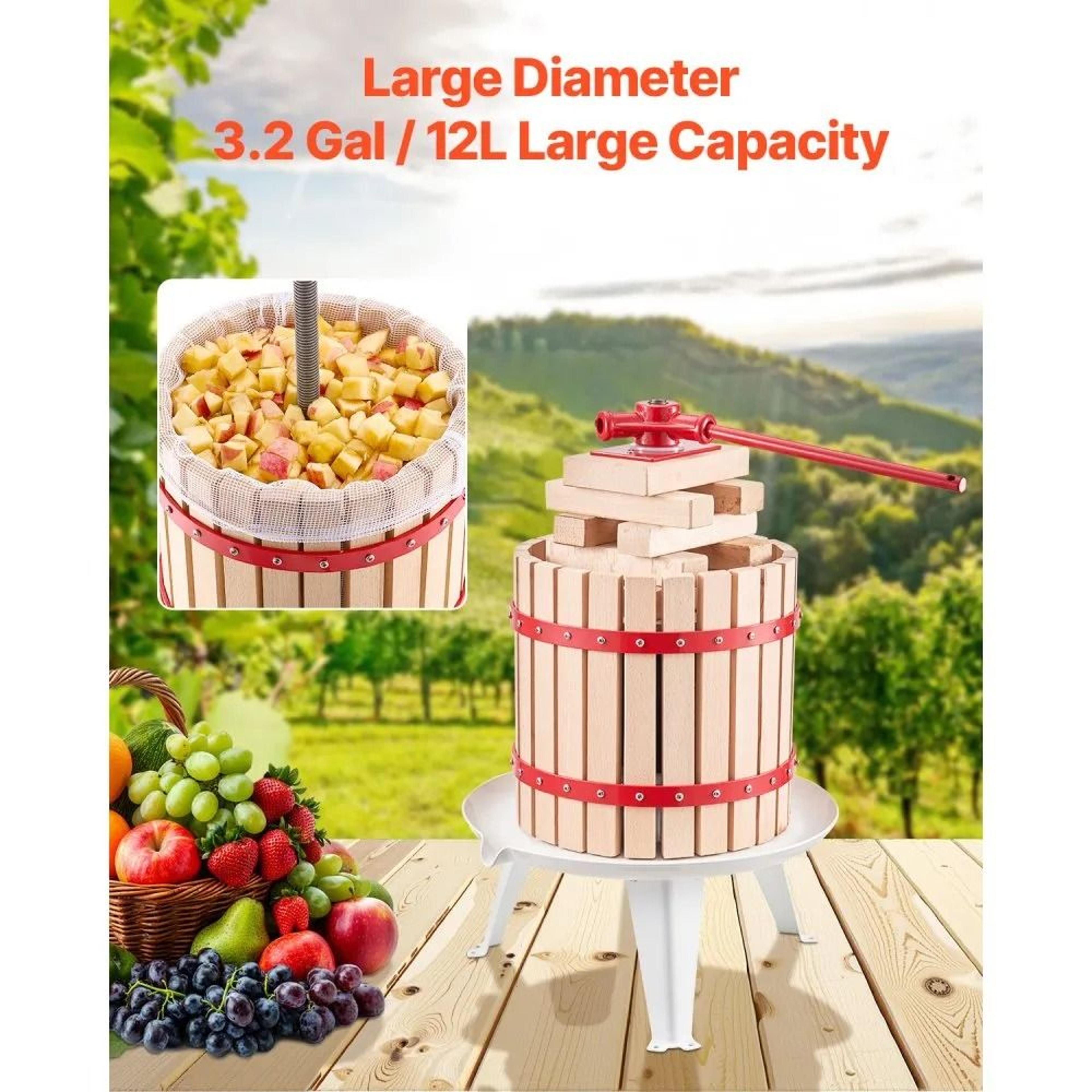 32 Gallon Manual Fruit Wine Press With Solid Beechwood Basket And Rotating Handle 3