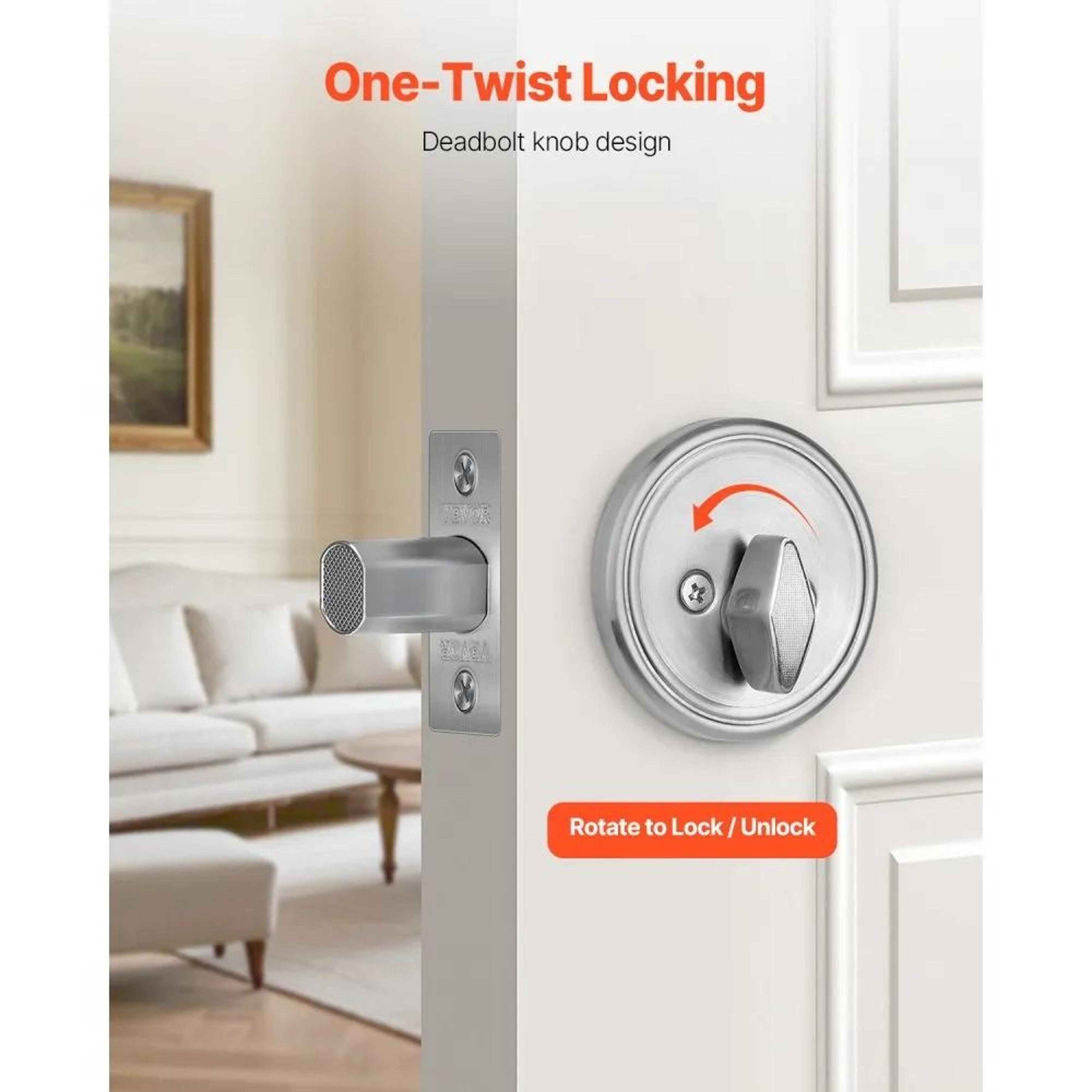 Single Cylinder Deadbolt Door Lock With Adjustable Latch And Satin Nickel Finish 2