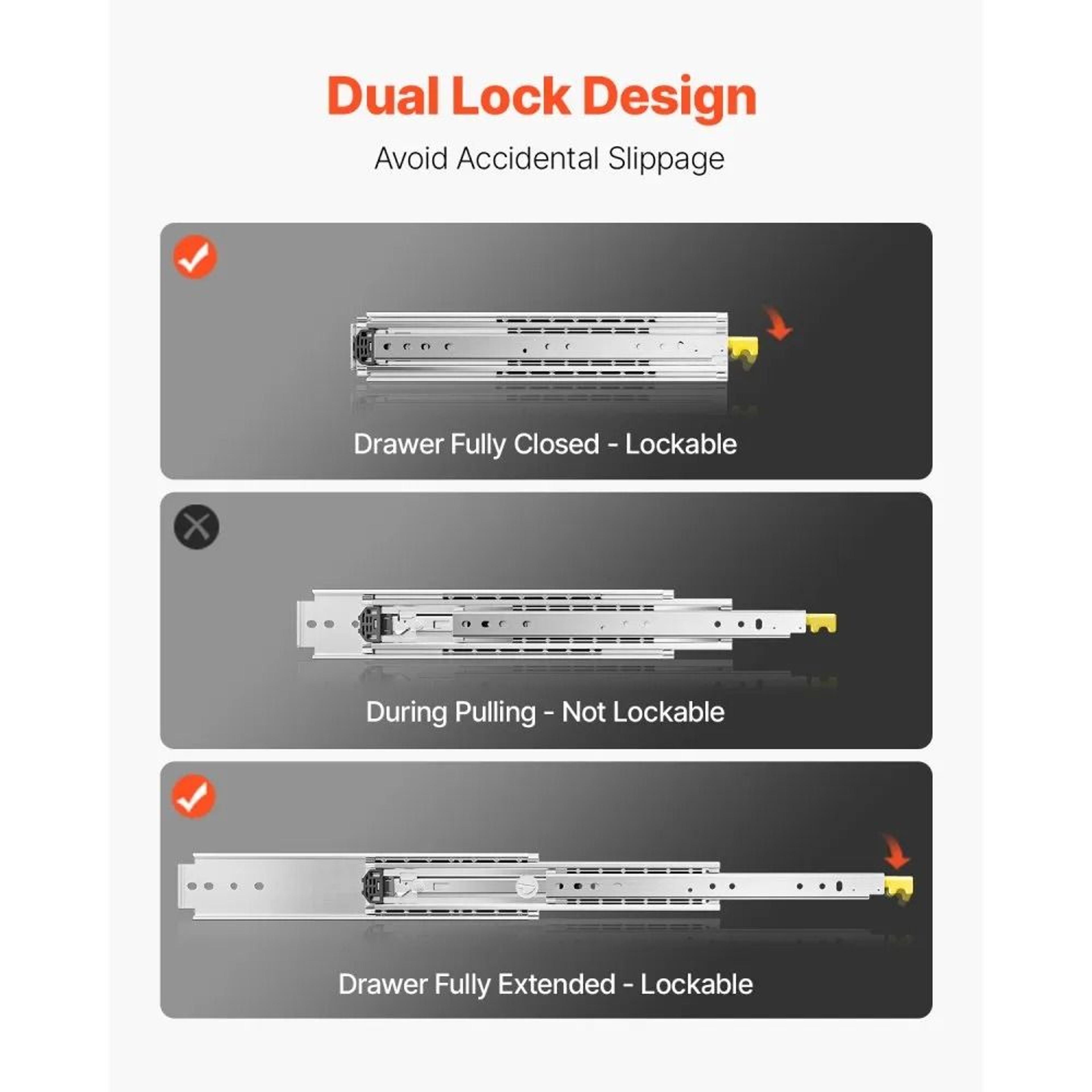 Heavy Duty Locking Drawer Slide 500 Lb Capacity Full Extension Ball Bearing Rails 4