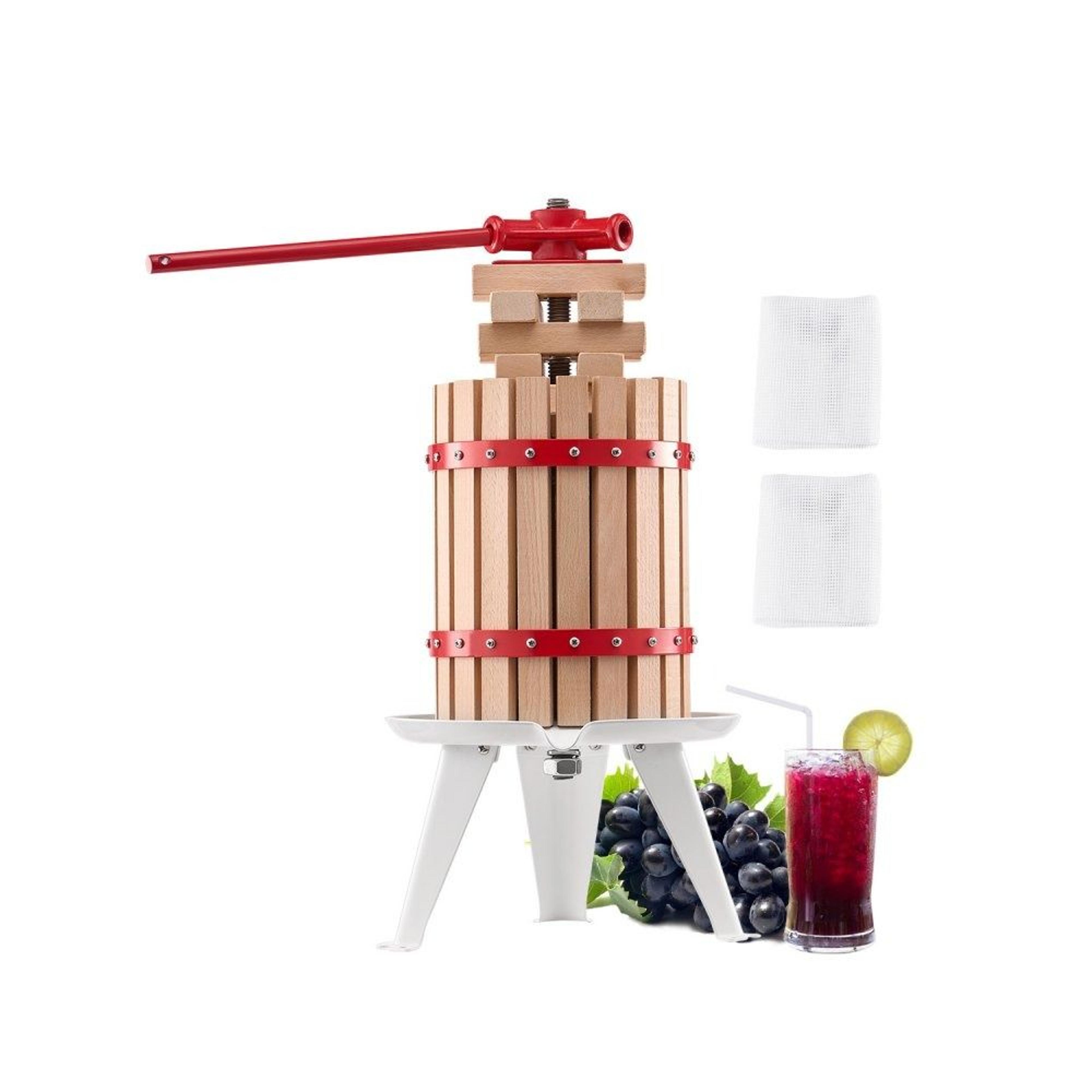 1.6 gallon manual fruit wine press with solid beechwood basket and handle
