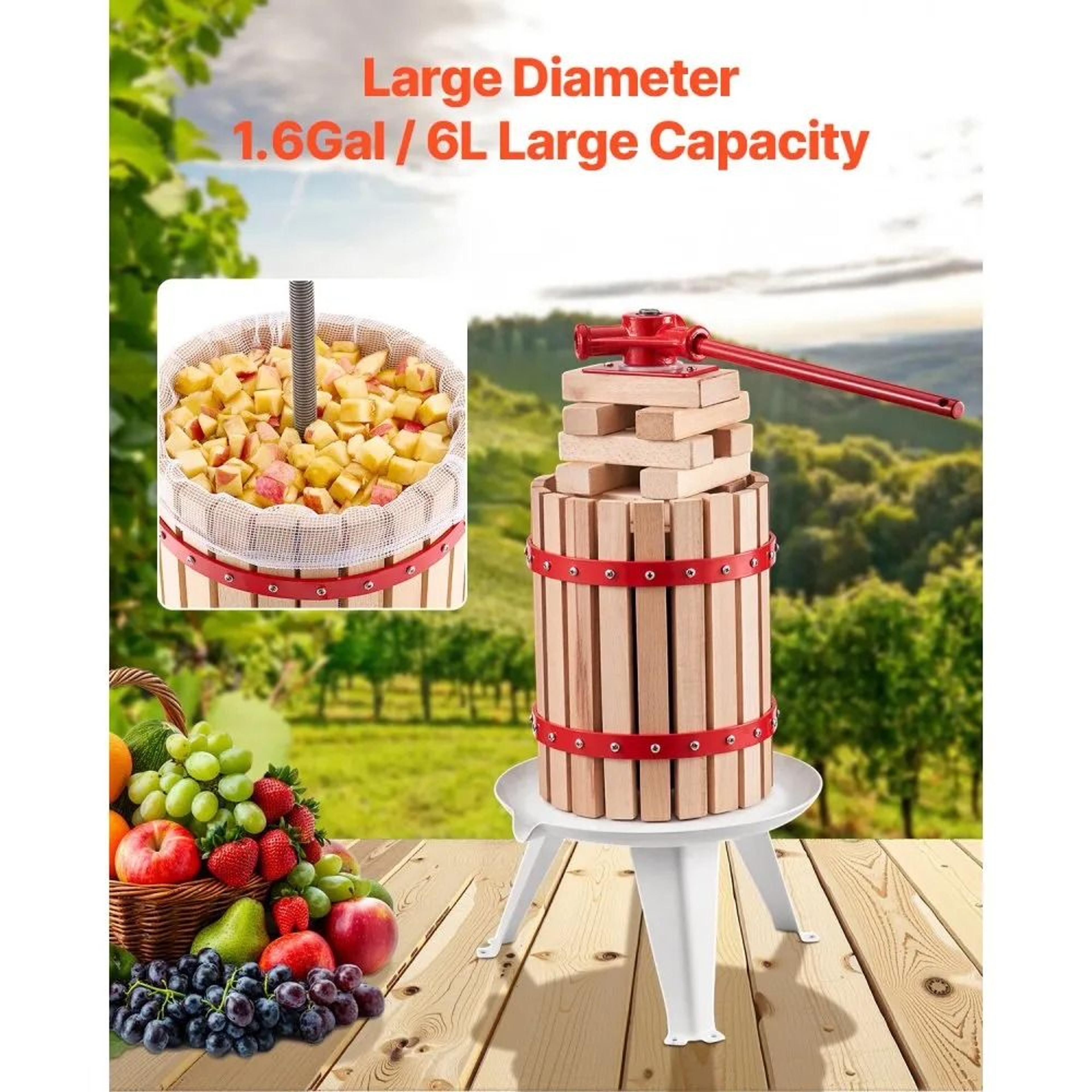 16 Gallon Manual Fruit Wine Press With Solid Beechwood Basket And Handle 1