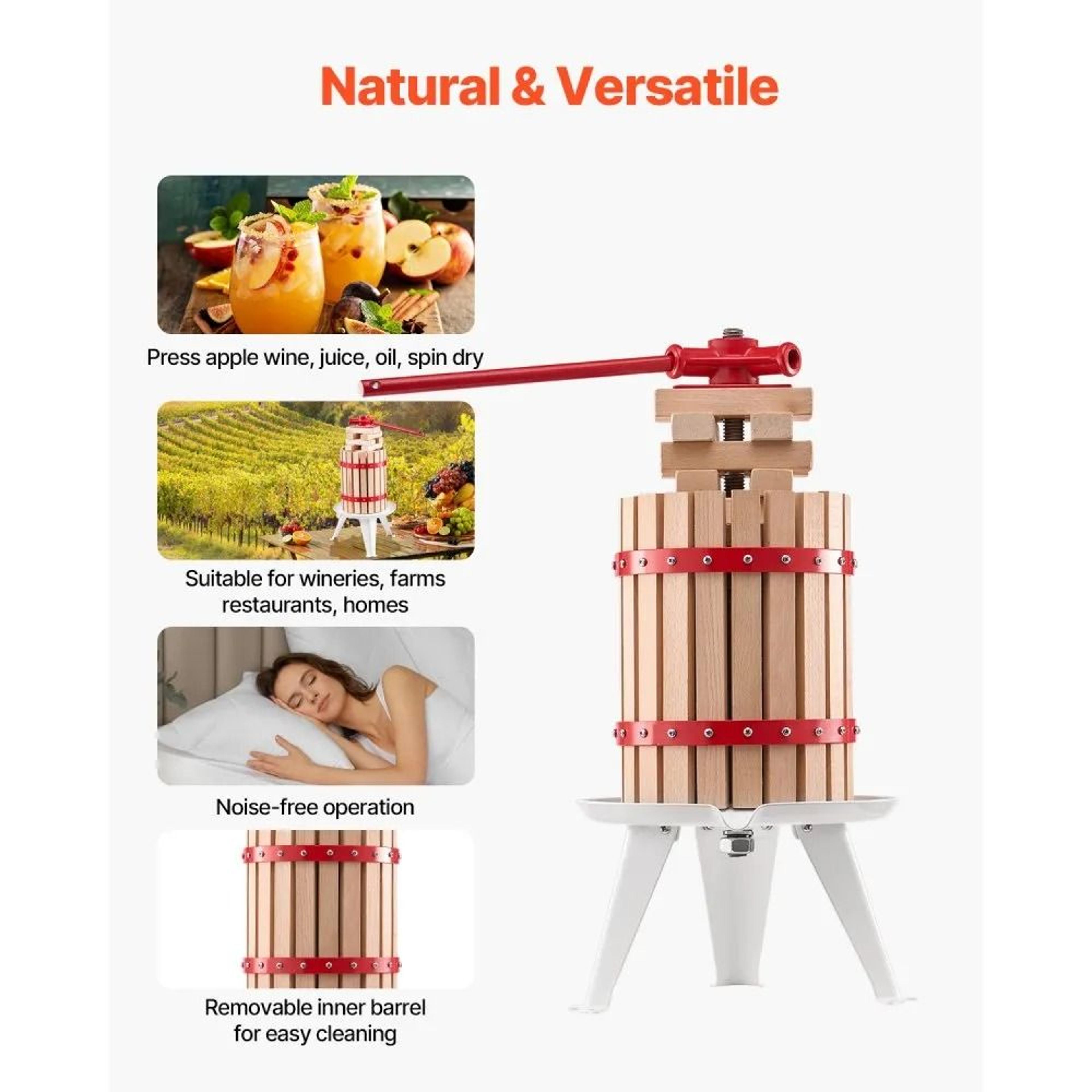 16 Gallon Manual Fruit Wine Press With Solid Beechwood Basket And Handle 5