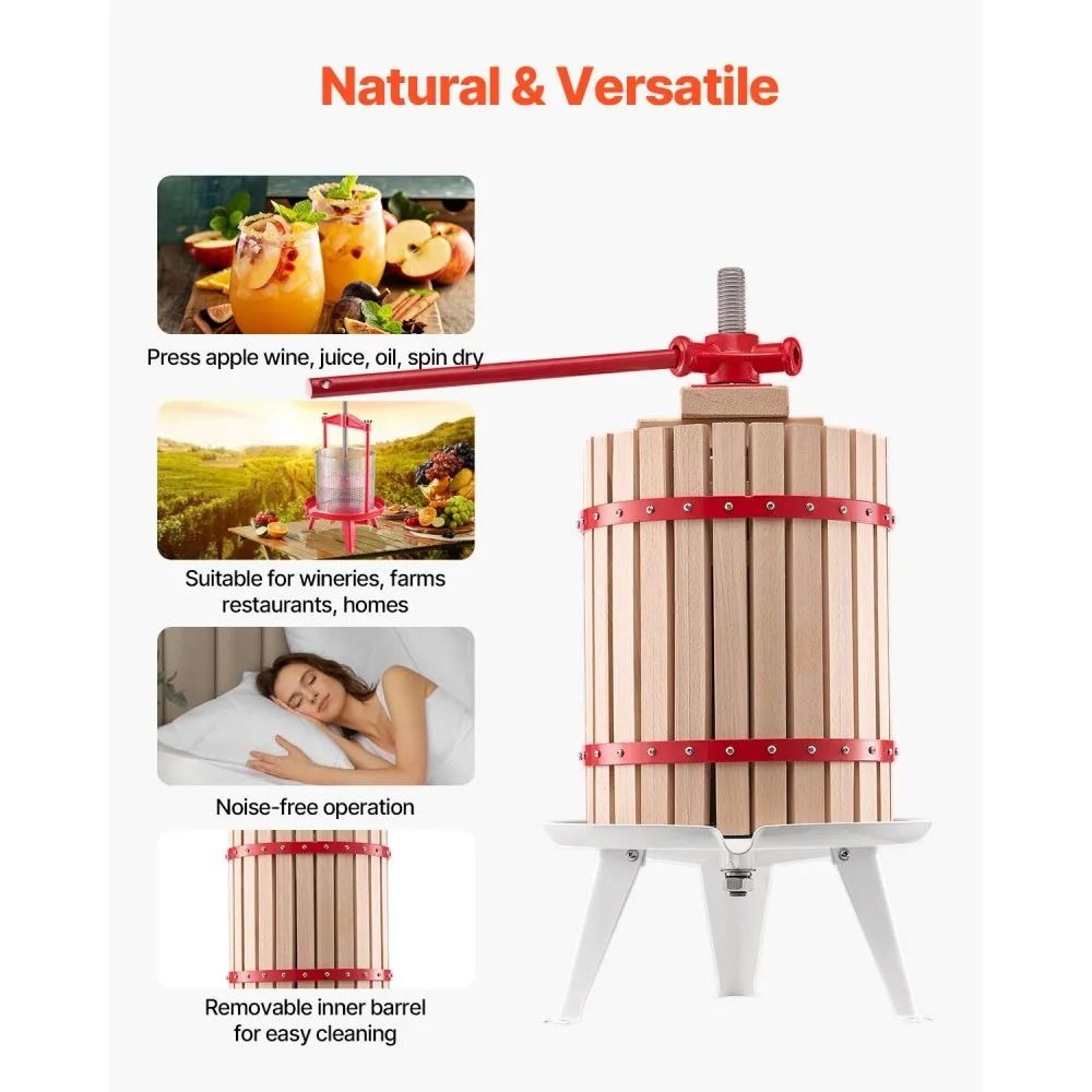 475 Gallon Manual Fruit Wine Press With Solid Beechwood Basket And Handle 6