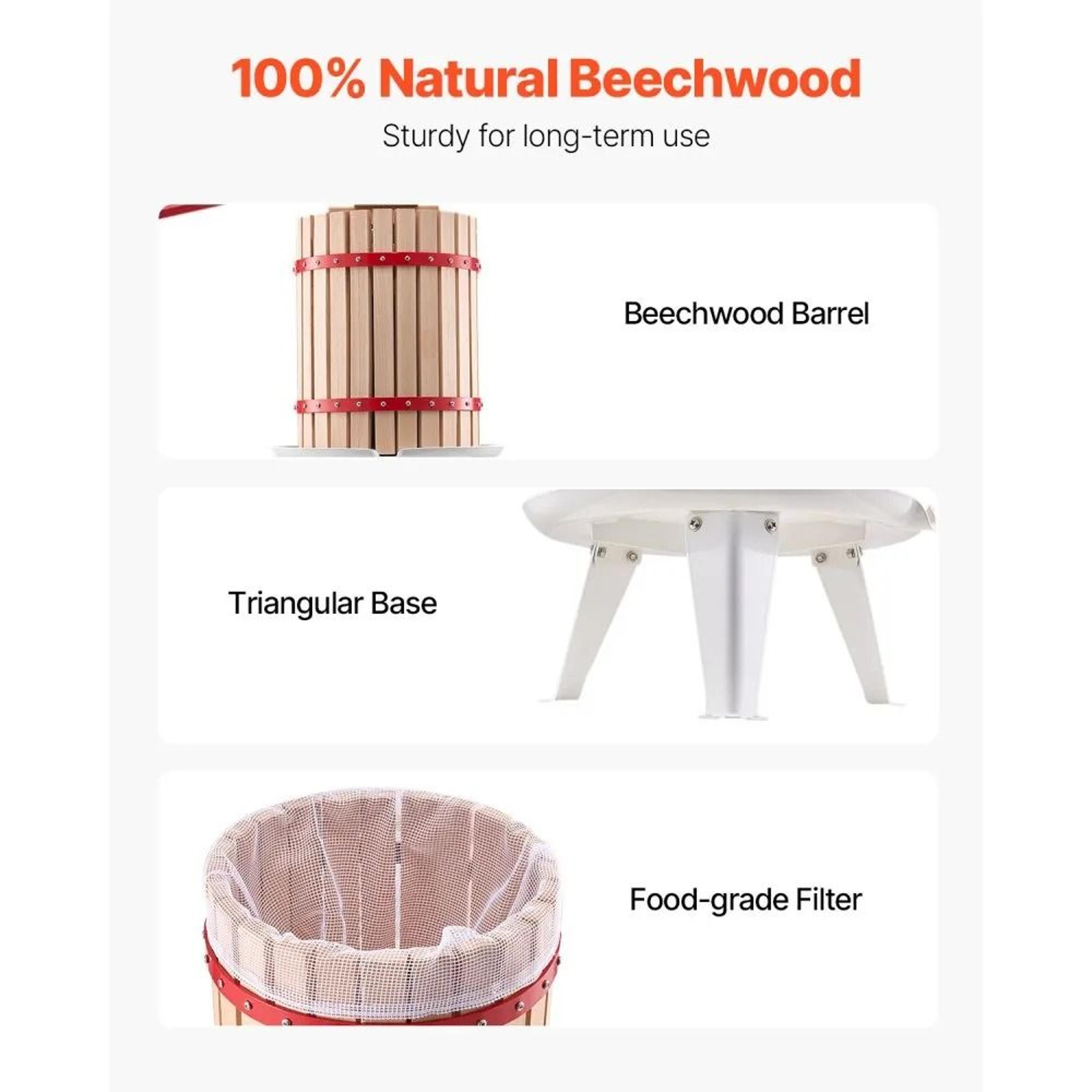 475 Gallon Manual Fruit Wine Press With Solid Beechwood Basket And Handle 4